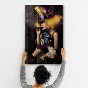 Yellow Hat Woman | Glass Wall Art - Artdesigna