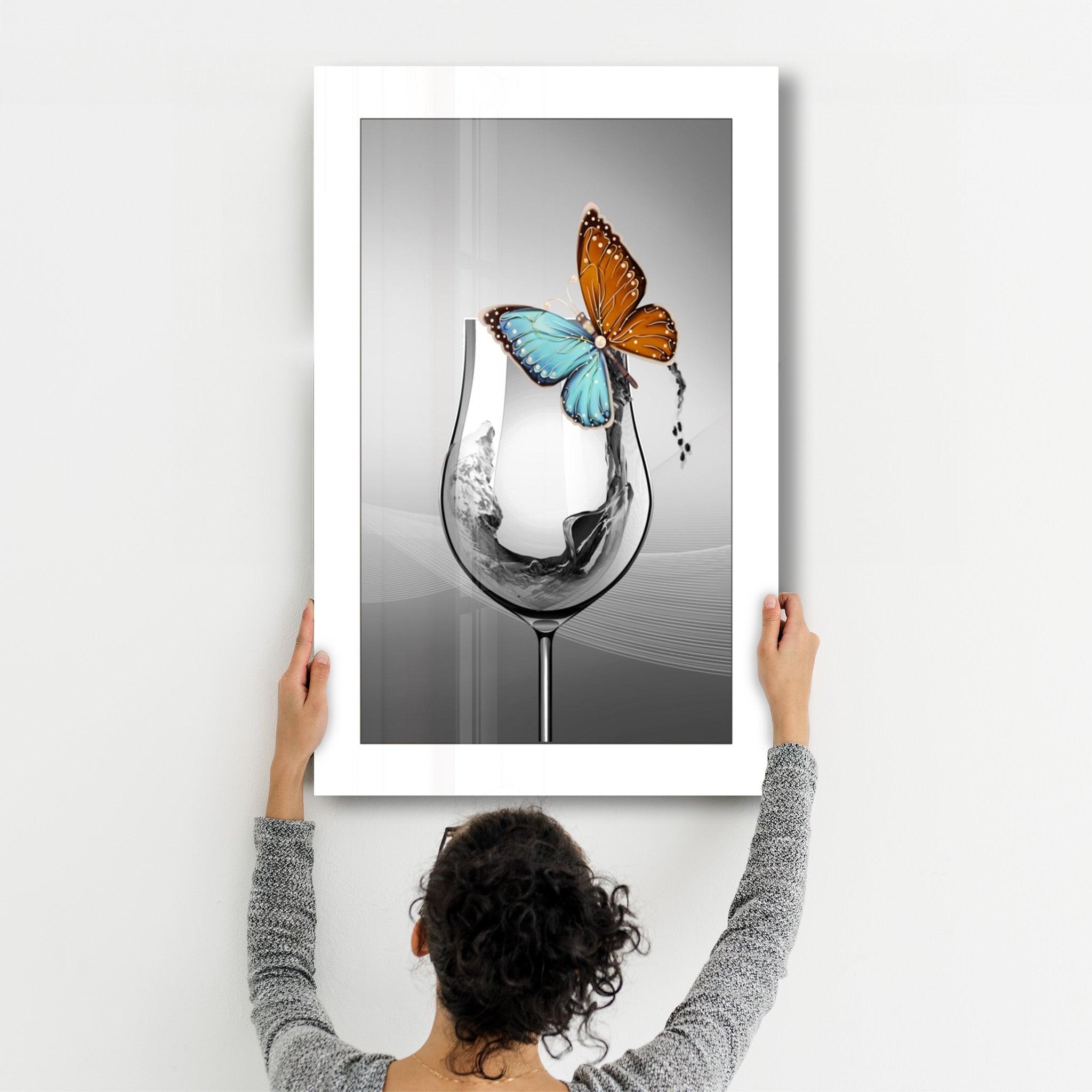 Glass and Butterfly | Glass Wall Art - Artdesigna