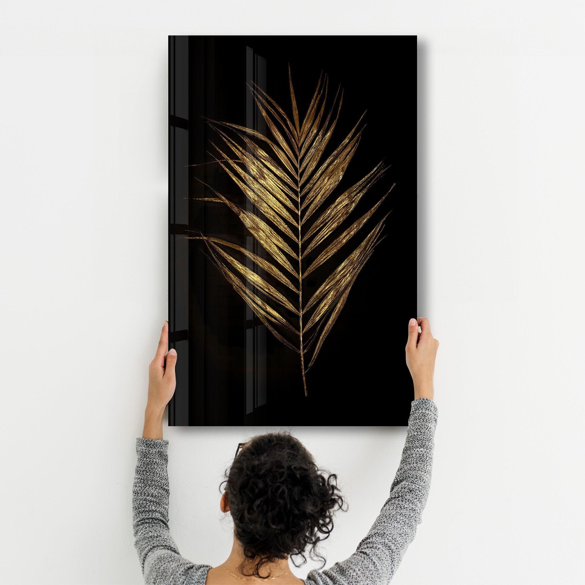 Golden Leaves | Glass Wall Art - Artdesigna