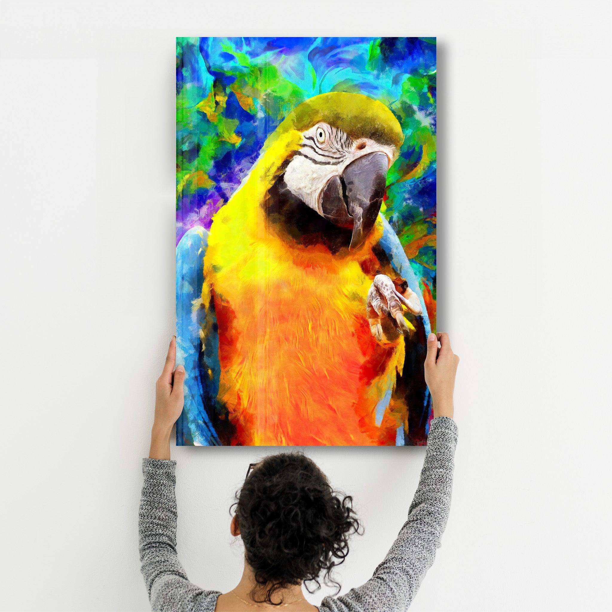 Colorful Parrot | Glass Wall Art - Artdesigna