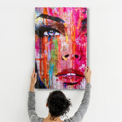 Colorful Woman Face | Glass Wall Art - Artdesigna