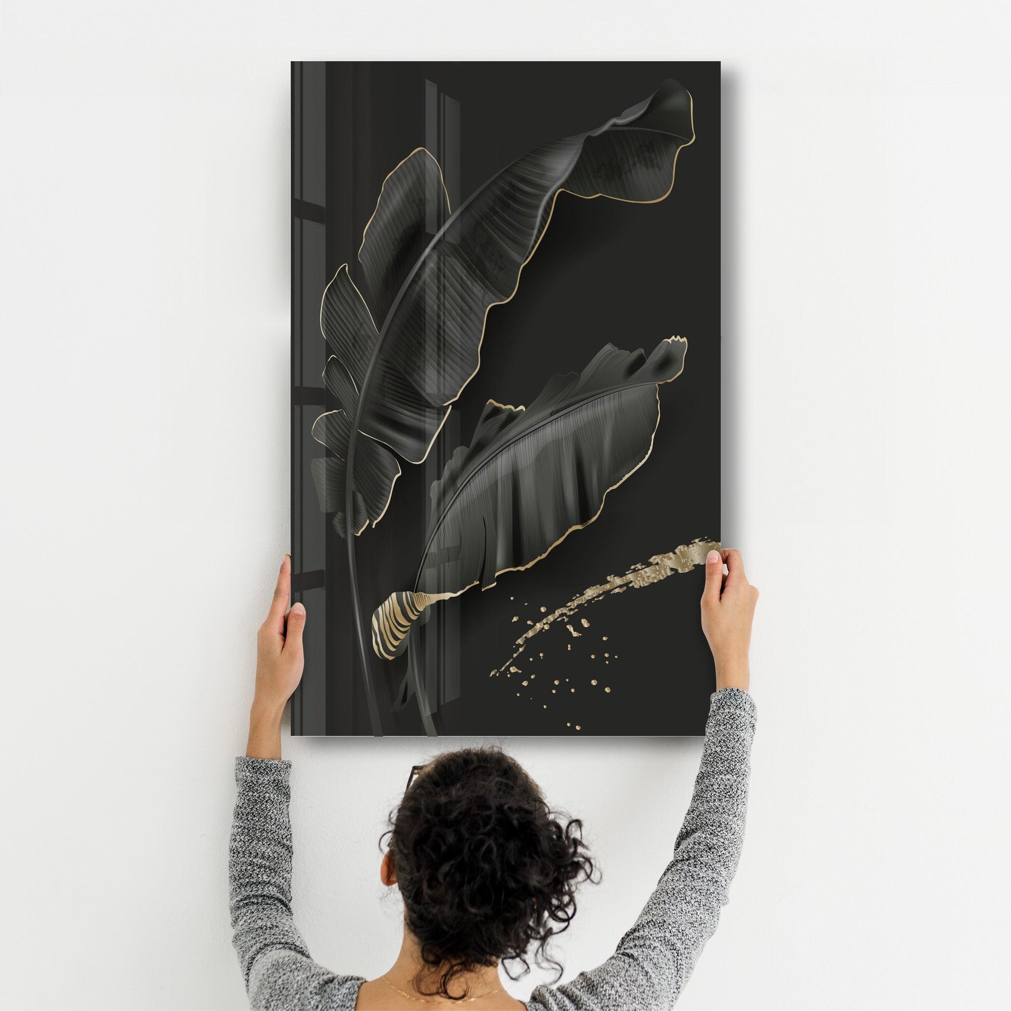 Black and Gold Feather | Glass Wall Art - Artdesigna