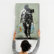 Banksy - Shopper Spaceman | Glass Wall Art - Artdesigna