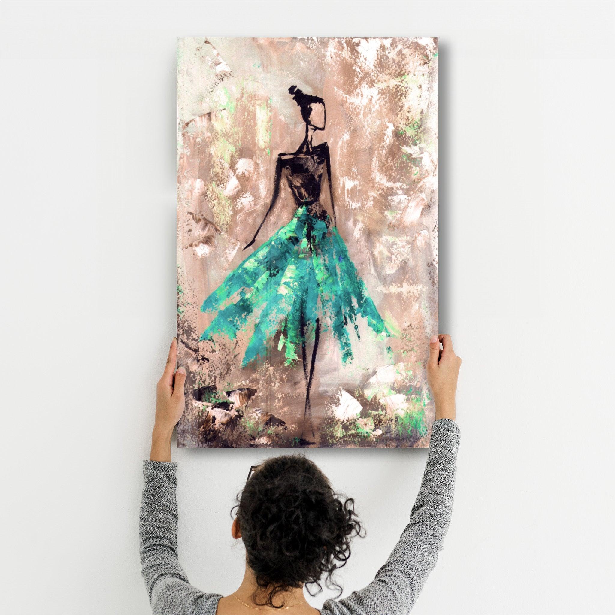 Ballerina (Green) | Glass Wall Art - Artdesigna