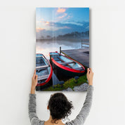 Lake and Boat Landscape | Glass Wall Art - Artdesigna