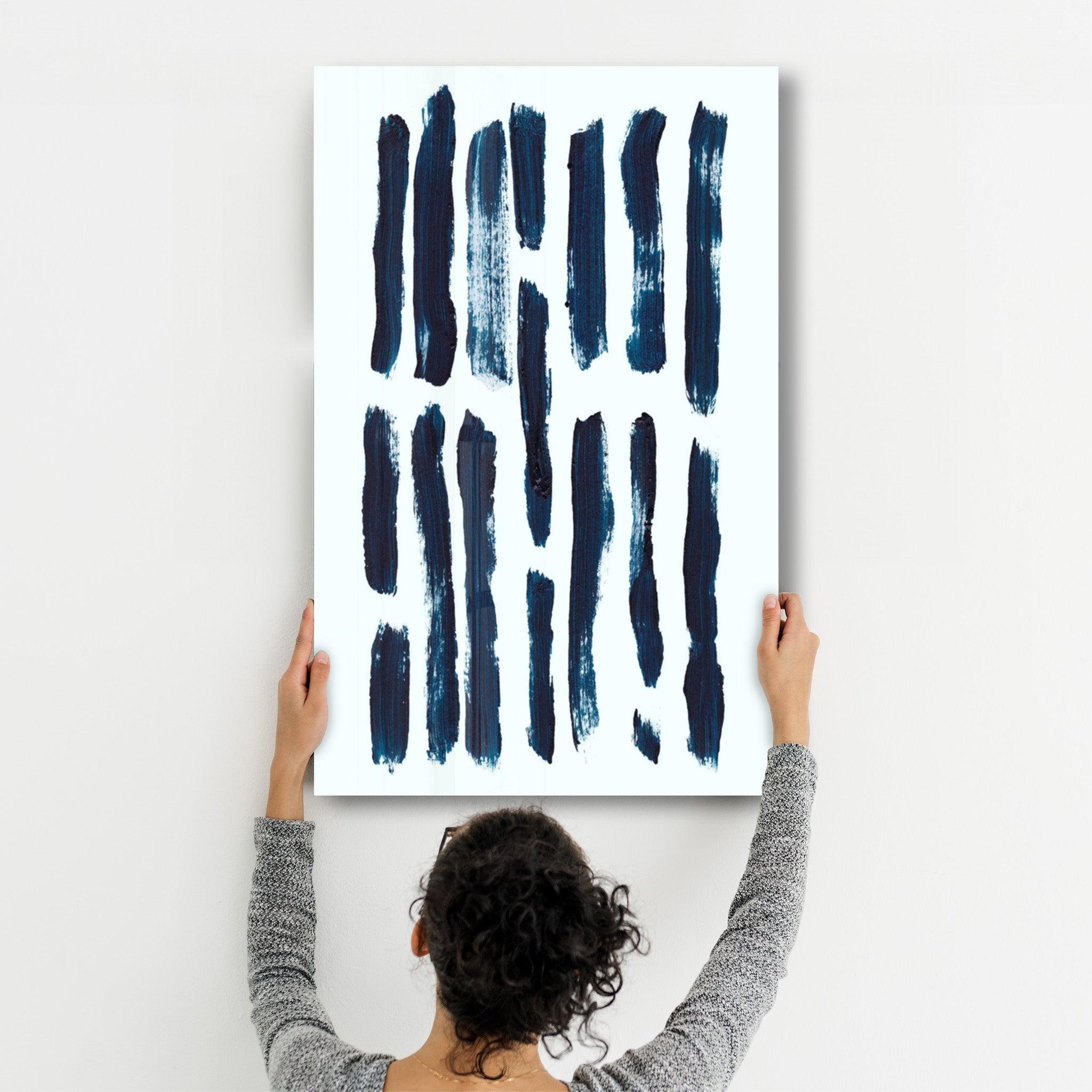 Blue Brush Marks V2 | Glass Wall Art - Artdesigna