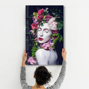 Floral Woman Portrait | Glass Wall Art - Artdesigna