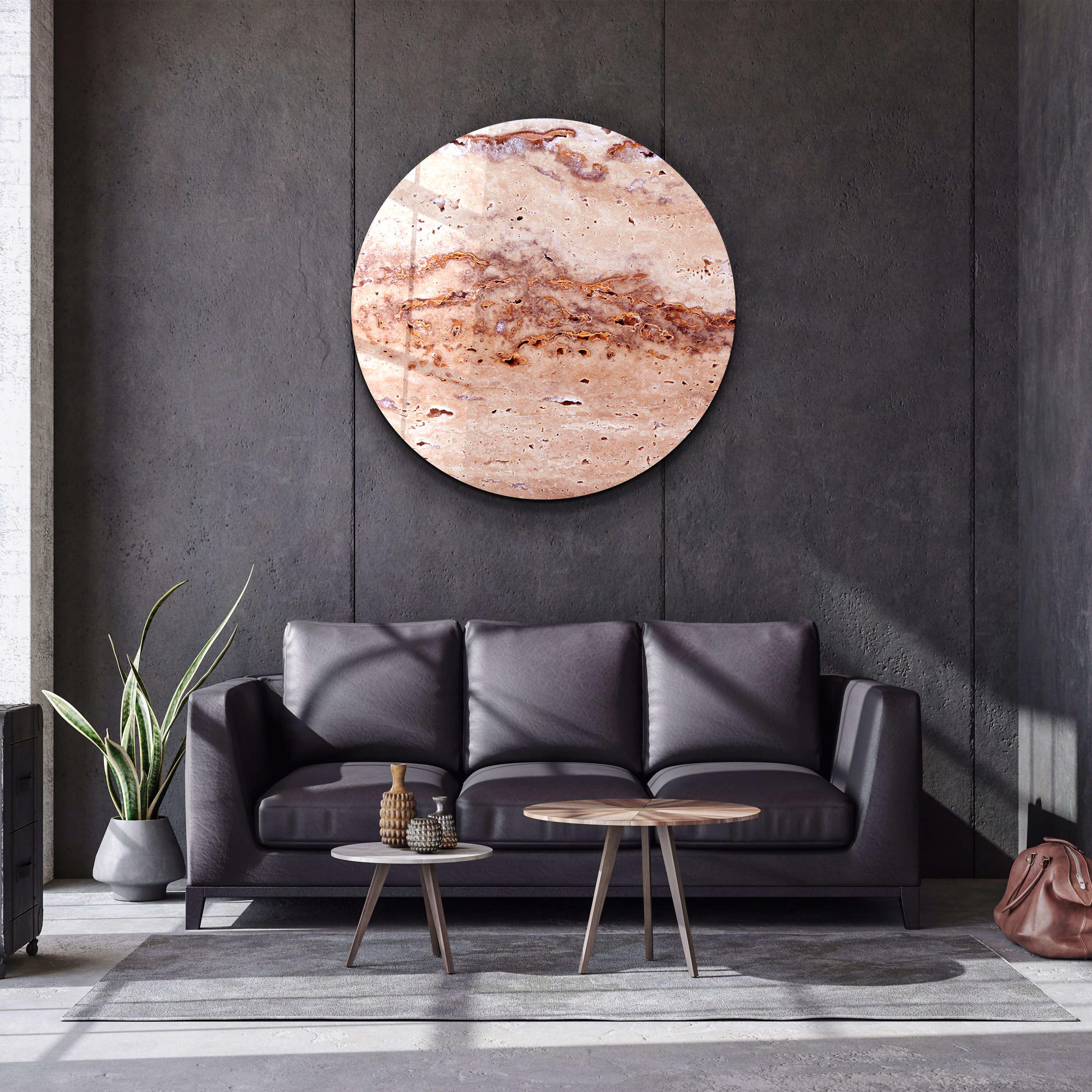 ・"Travertine - SunSet "・Rounded Glass Wall Art - ArtDesigna Glass Printing Wall Art