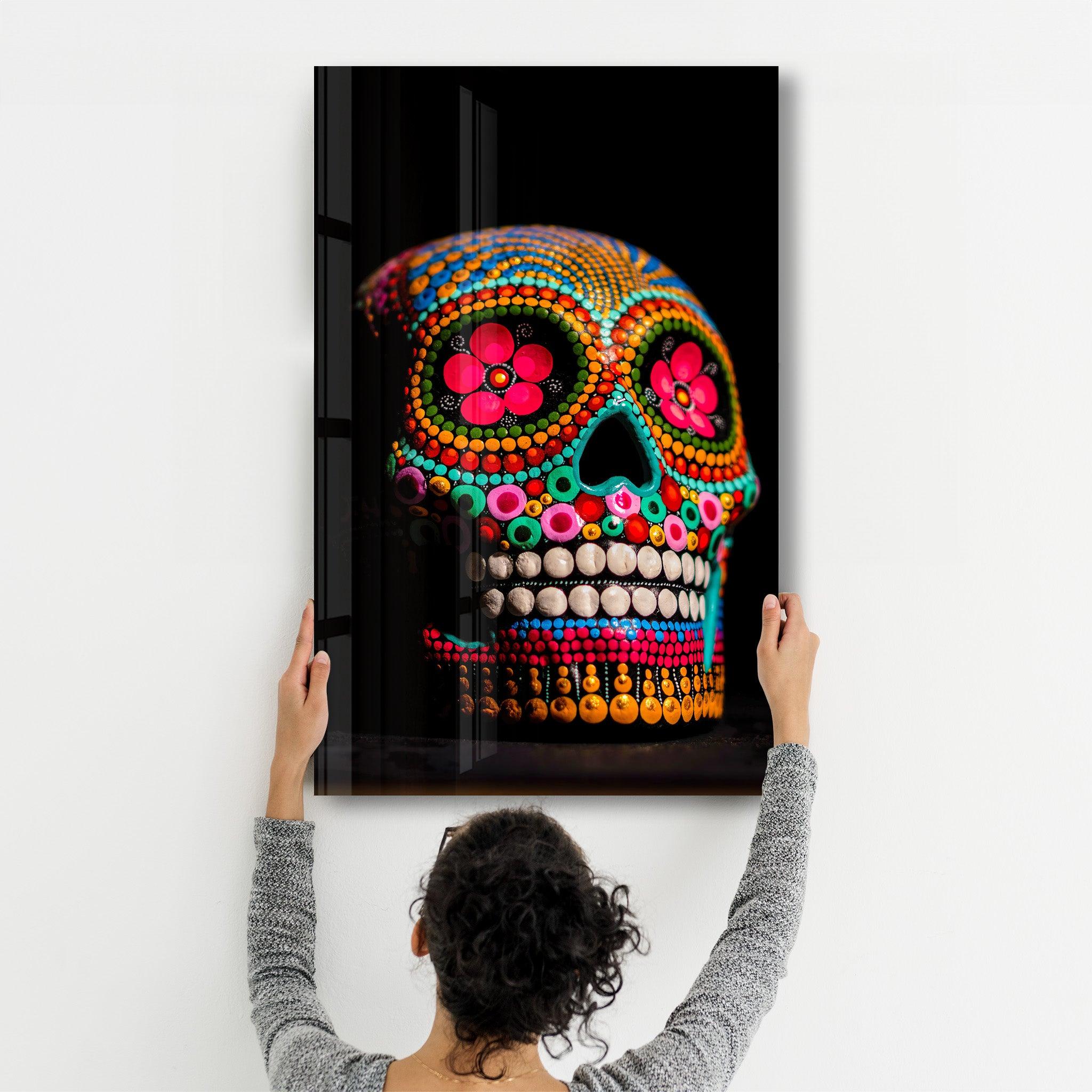 Sugar Skull - Mexican Skull | Designers Collection Glass Wall Art - Artdesigna