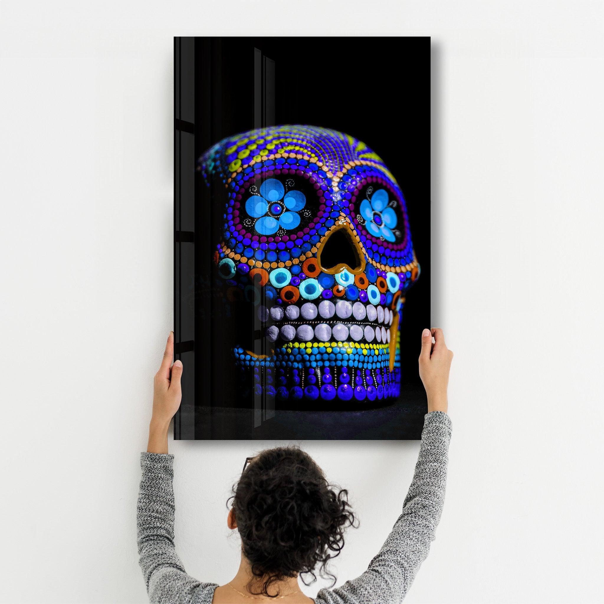 Sugar Skull -Mexican Skull V2 | Designers Collection Glass Wall Art - Artdesigna