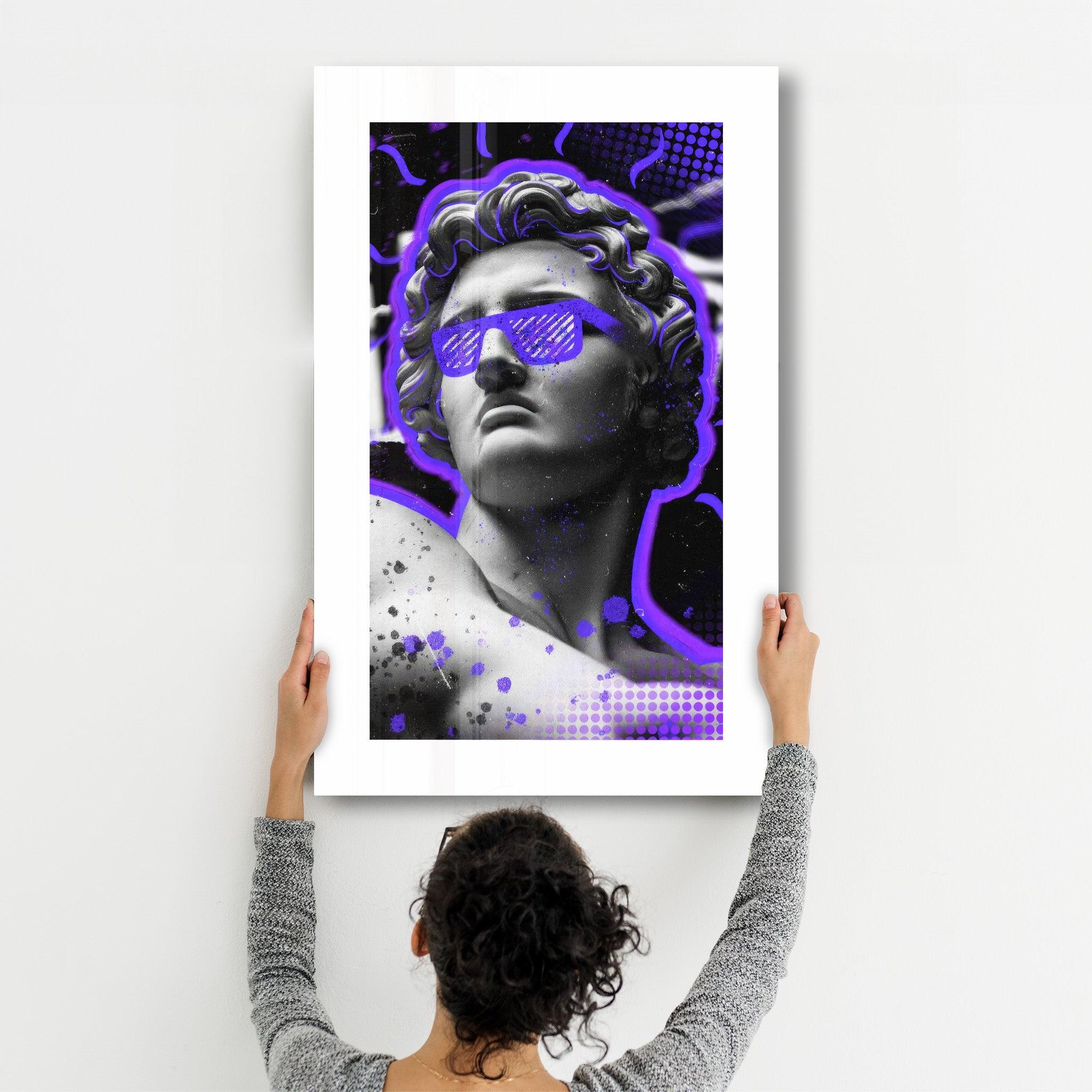 Statue Pop Art Purple | Designer's Collection Glass Wall Art - Artdesigna