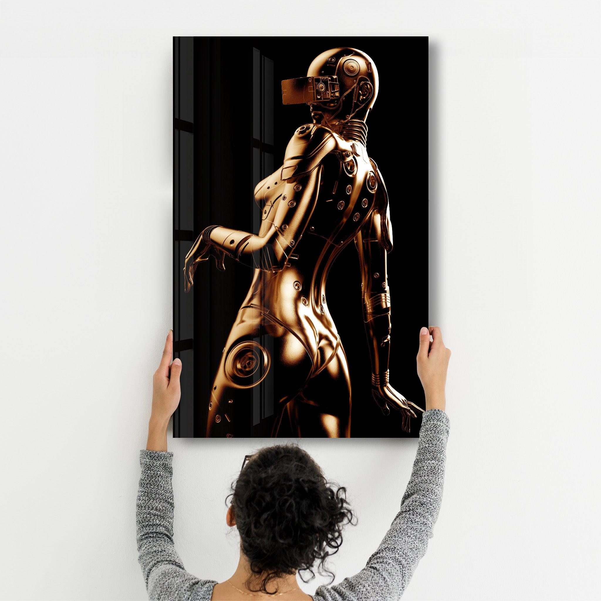 Robo Girl Gold | Designer's Collection Glass Wall Art - Artdesigna