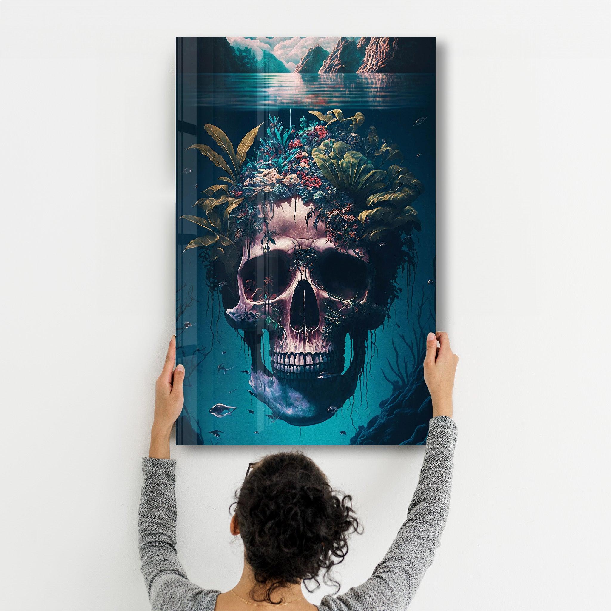 Skull in the Secret Sea | Secret World Collection Glass Wall Art - Artdesigna