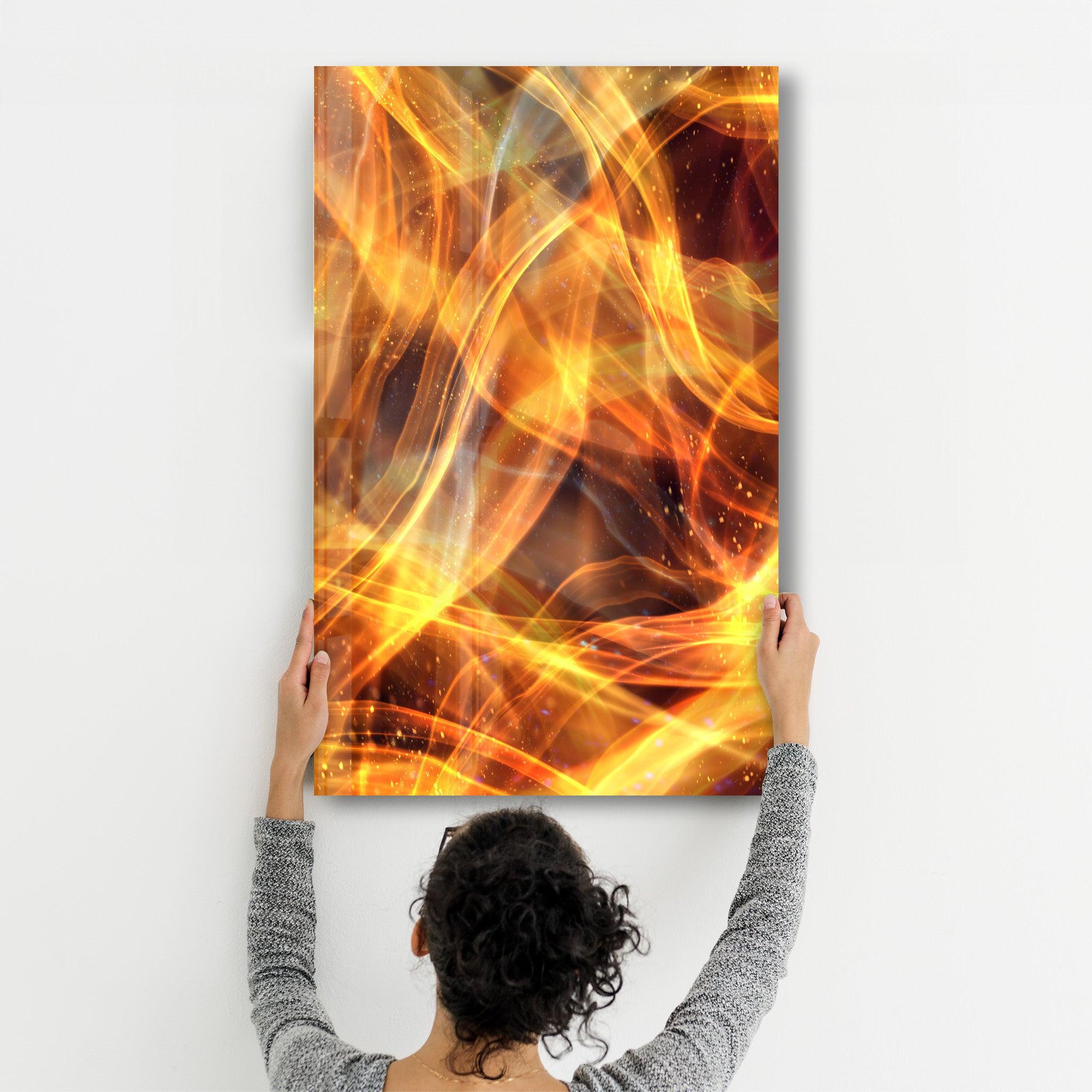 Flame Brush Strokes | Glass Wall Art - Artdesigna