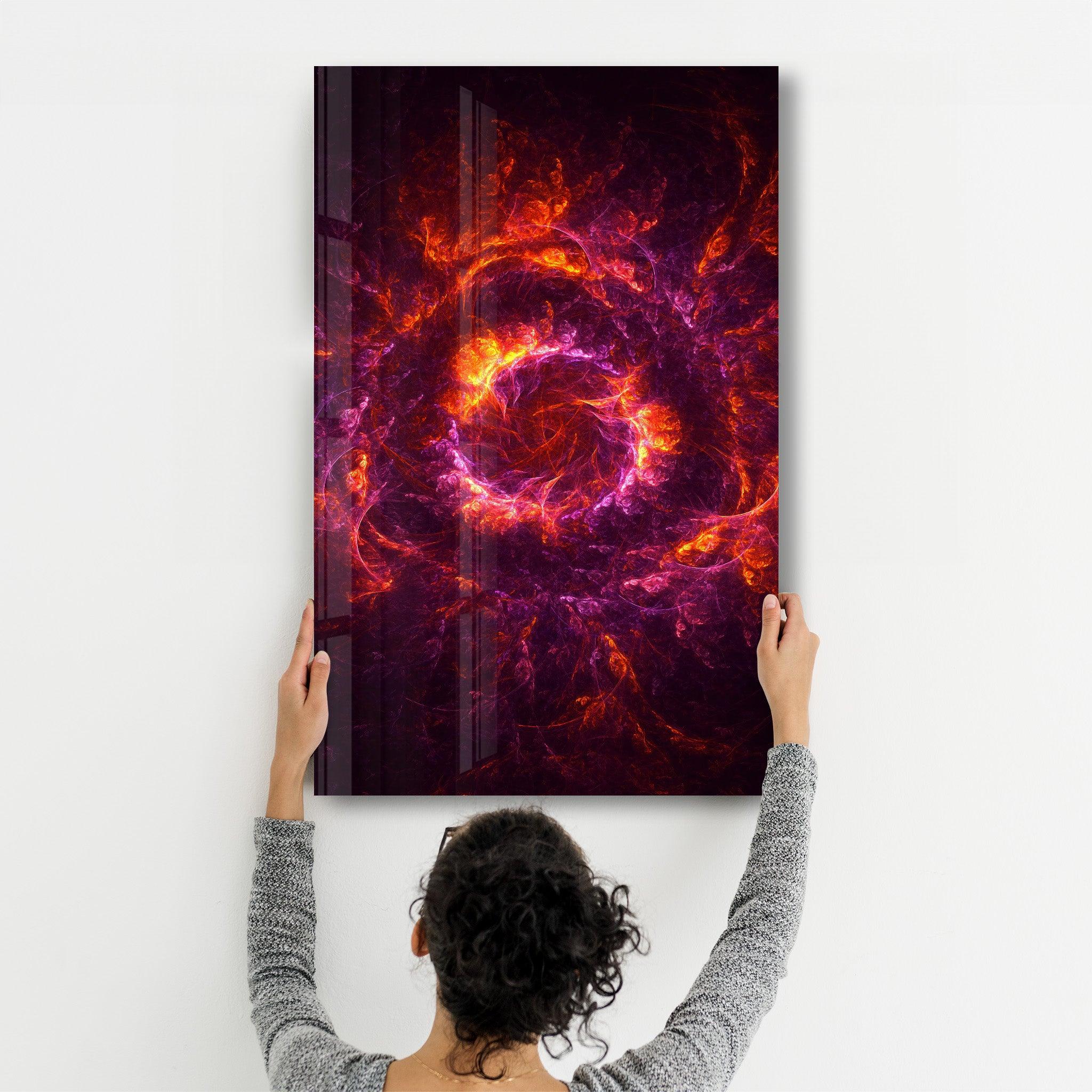 Purple & Red Flames | Glass Wall Art - Artdesigna