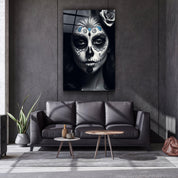 Sugar Skull Make Up | Designers Collection Glass Wall Art - Artdesigna