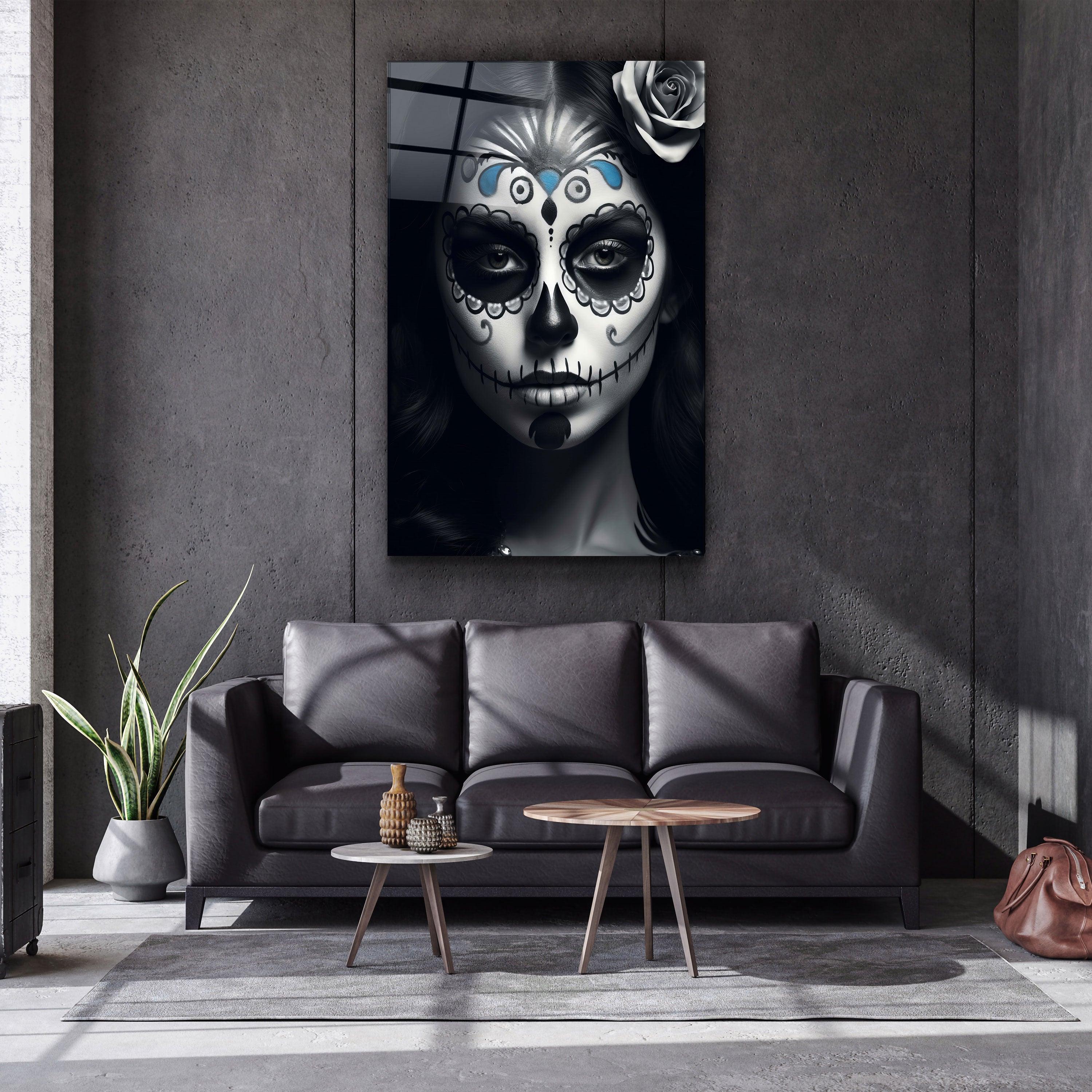 Sugar Skull Make Up | Designers Collection Glass Wall Art - Artdesigna