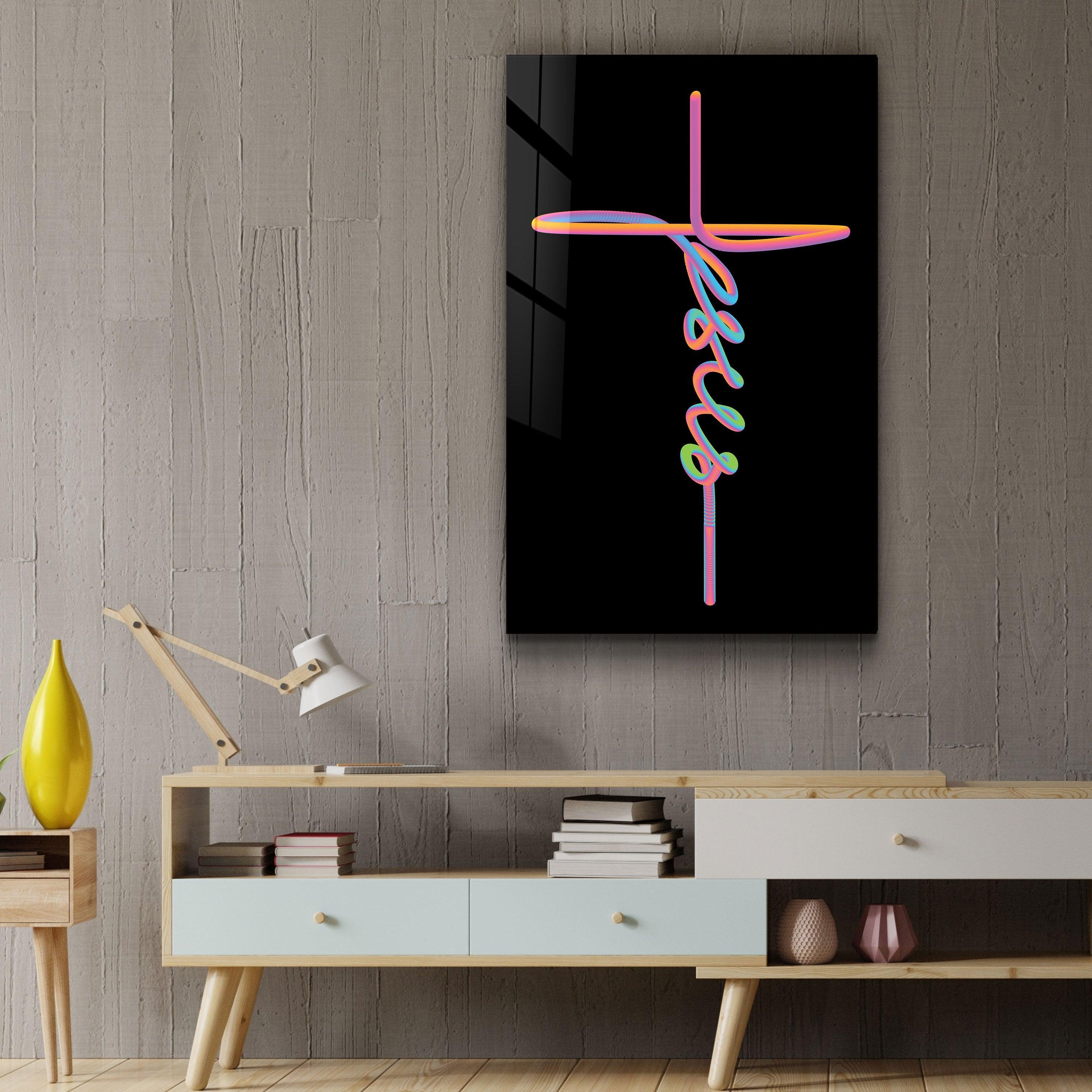 Jesus & Cross | Designers Collection Glass Wall Art - Artdesigna