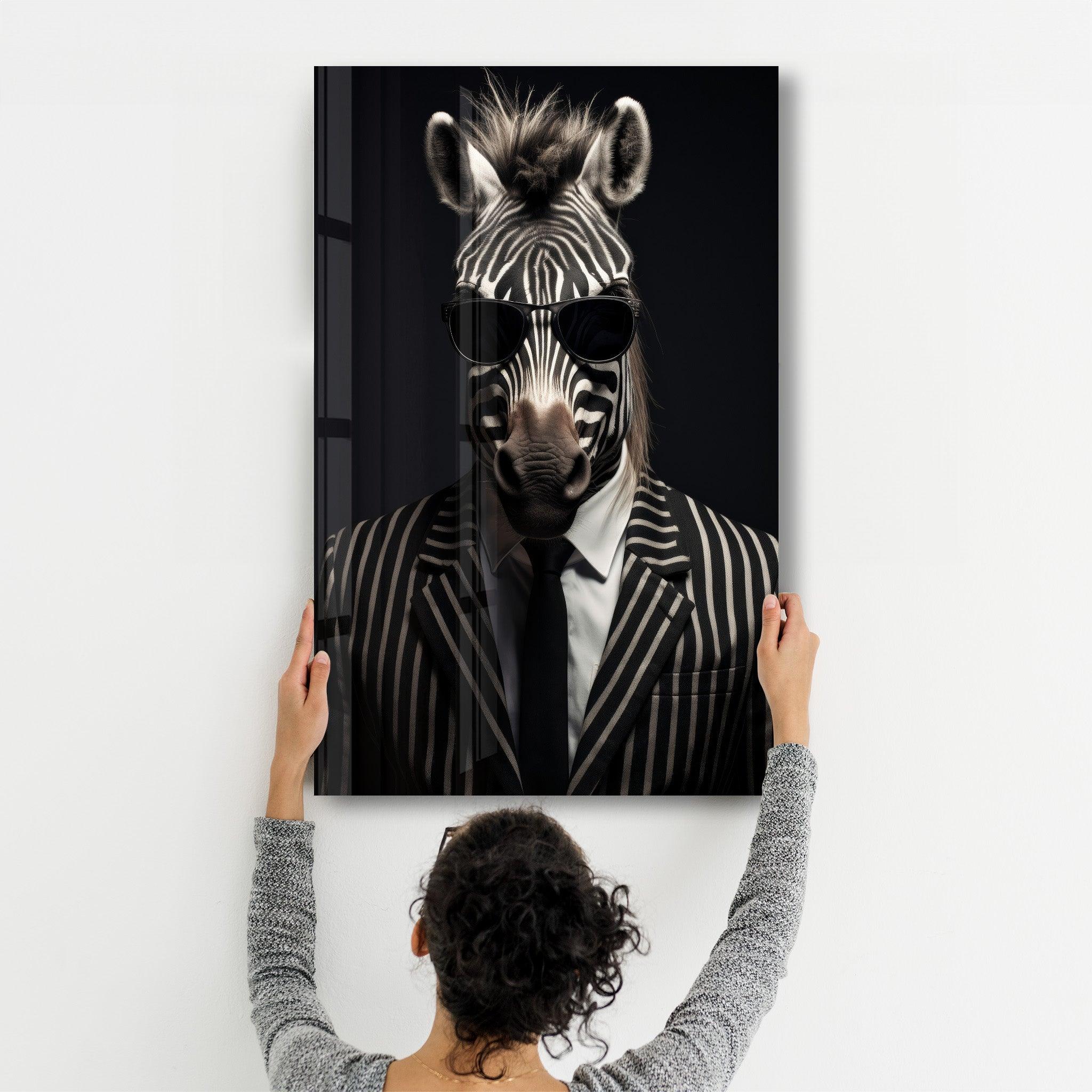 Zebra in Suit・Designers Collection Glass Wall Art - Artdesigna