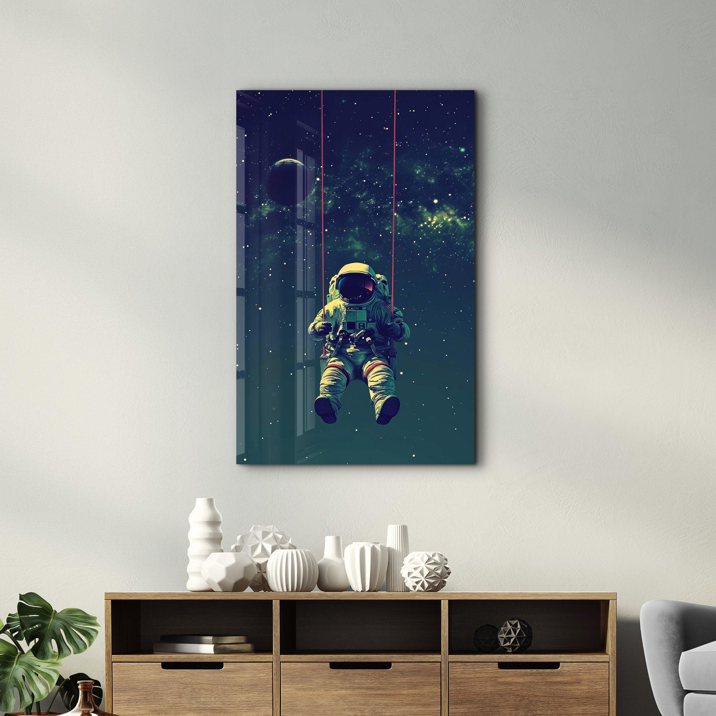 Astronaut on Swing - Designers Collection Glass Wall Art - Artdesigna