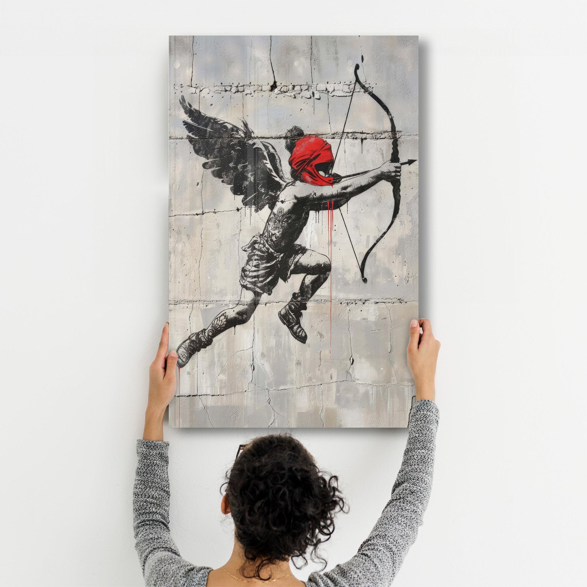 Cupid&Love Banksy Style | Designers Collection Glass Wall Art - Artdesigna