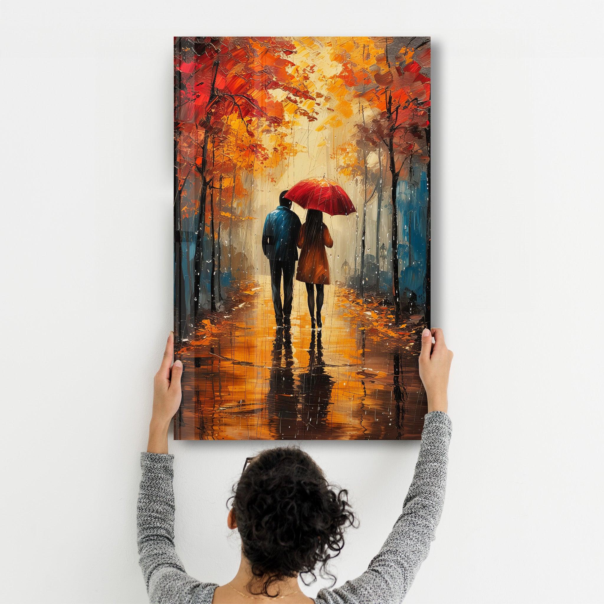 Walkin in the Rain | Glass Wall Art - Artdesigna