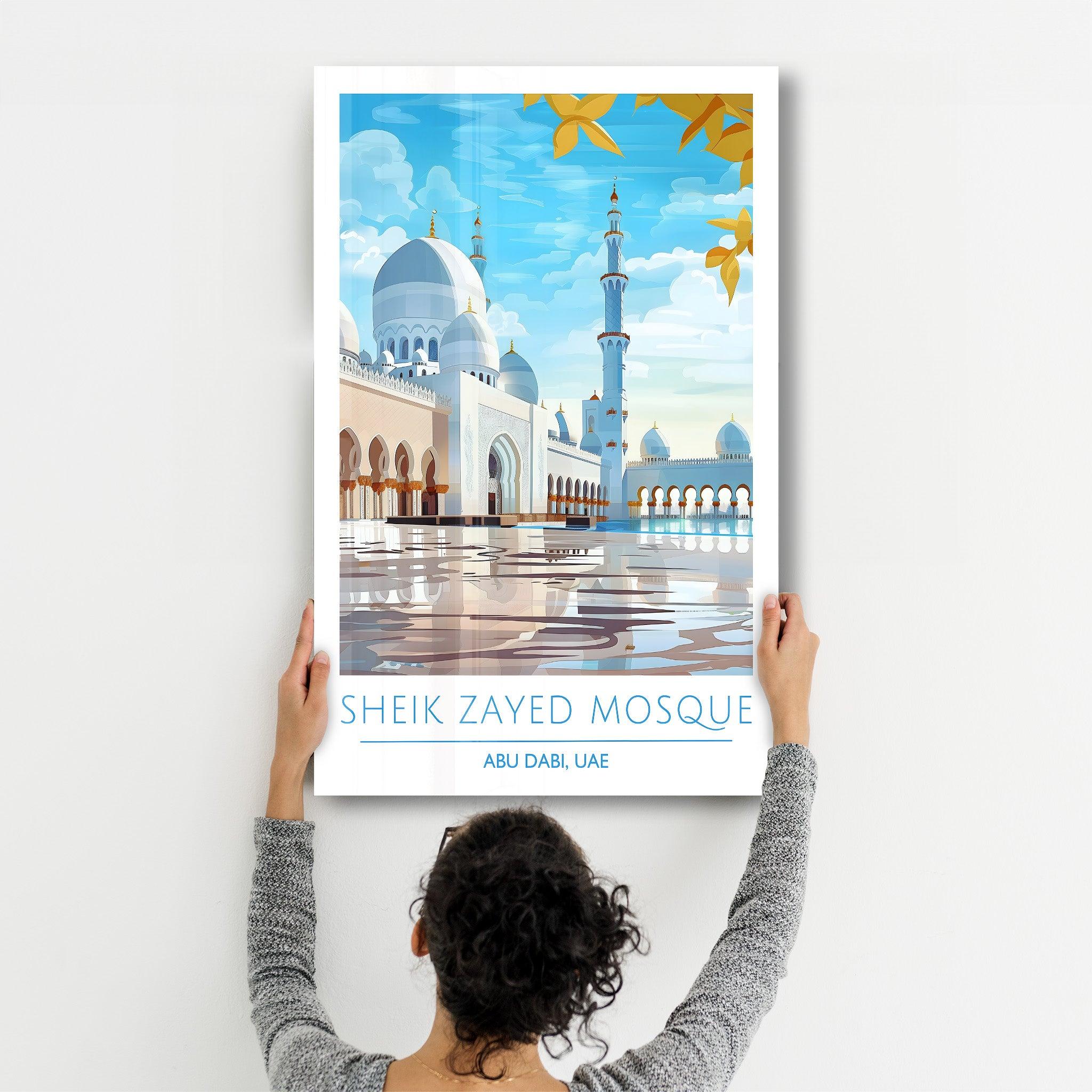 Sheik Zayed Mosque-Abu Dabi UAE-Travel Posters | Glass Wall Art - Artdesigna