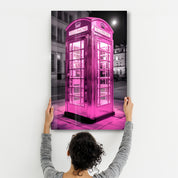 Pink Retro Telephone Booth - Glass Wall Art - Artdesigna