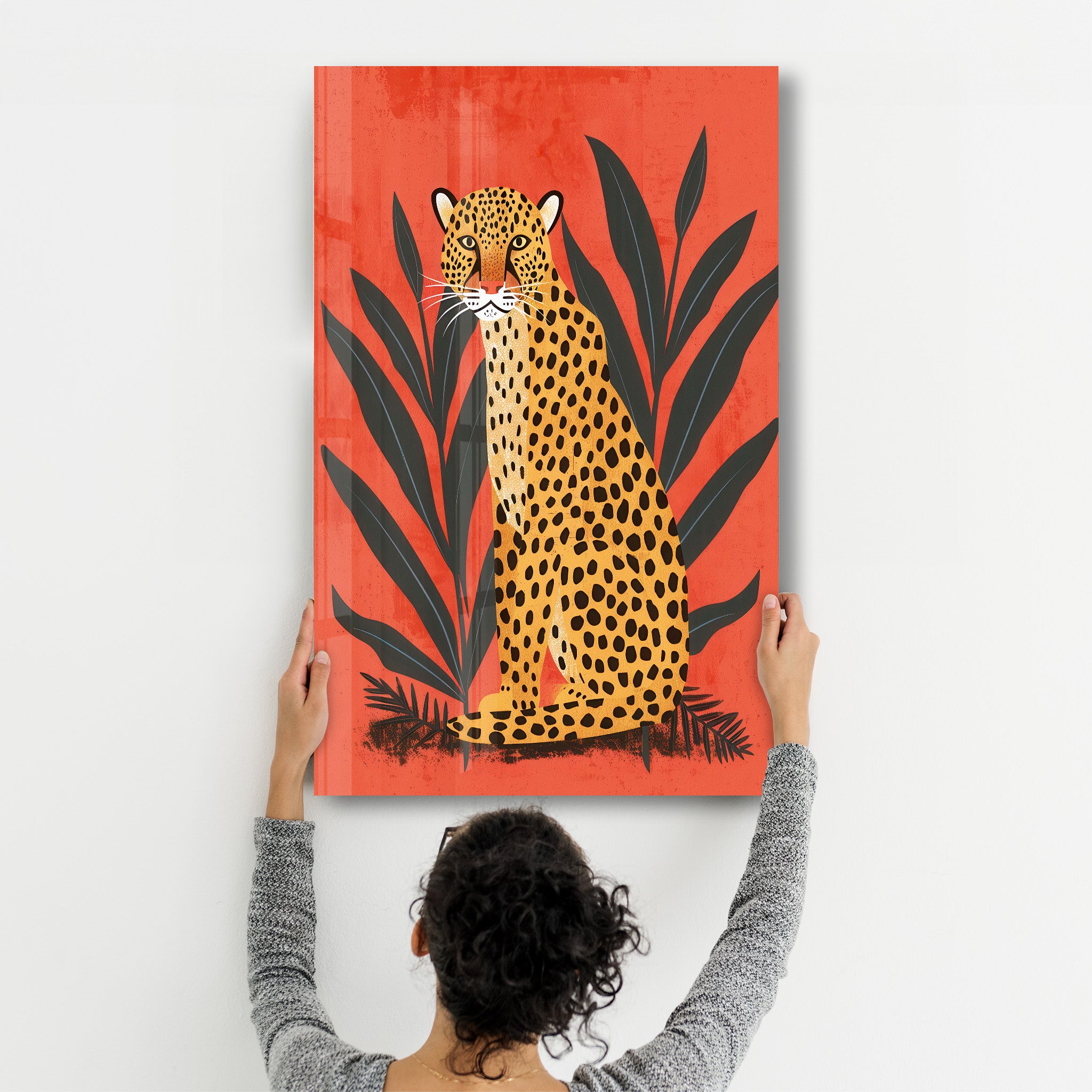 Bohemian Leopard Retro - Glass Wall Art - Artdesigna