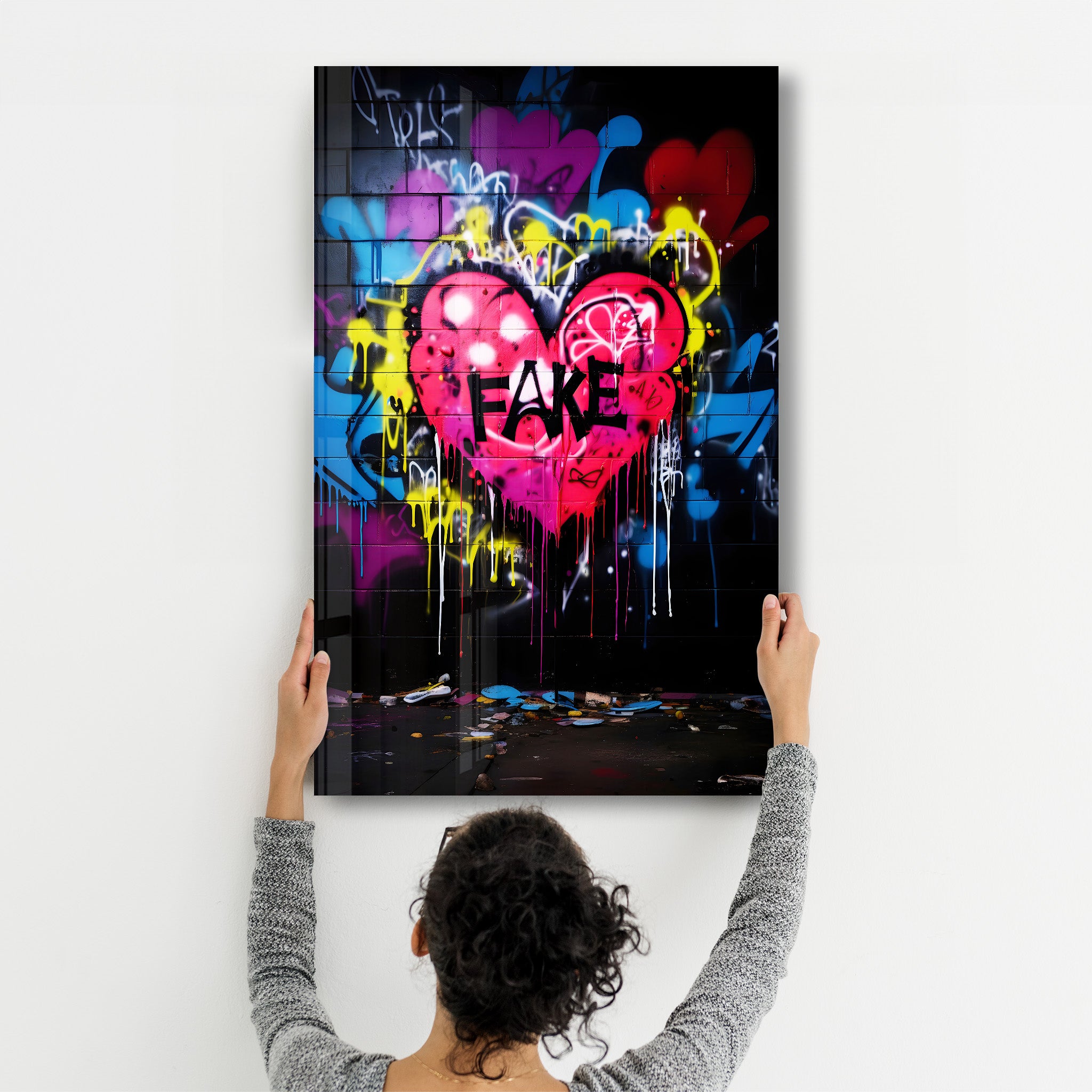 Fake Love Graffiti - Glass Wall Art - Artdesigna