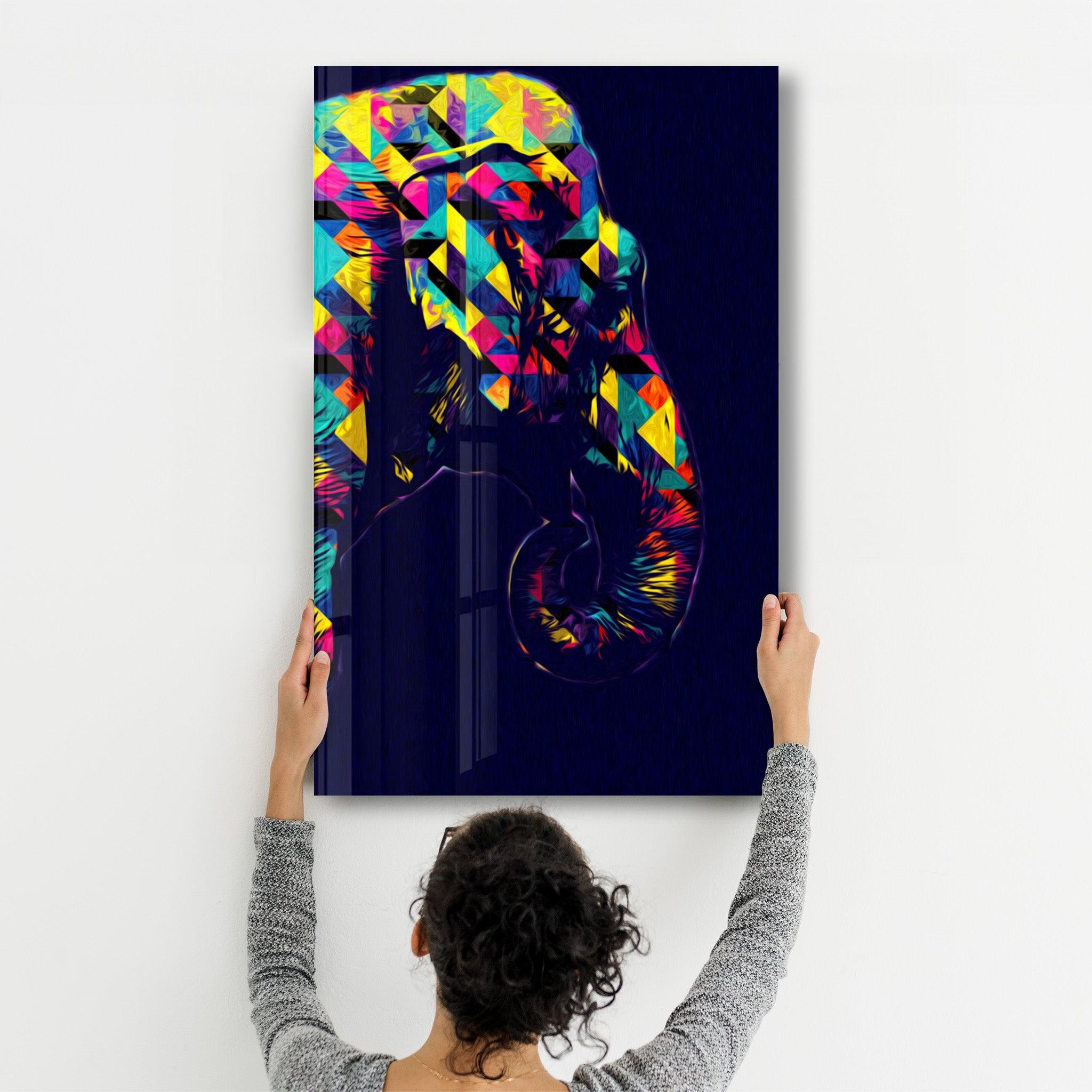 Colormix Elephant Portrait | Glass Wall Art - Artdesigna