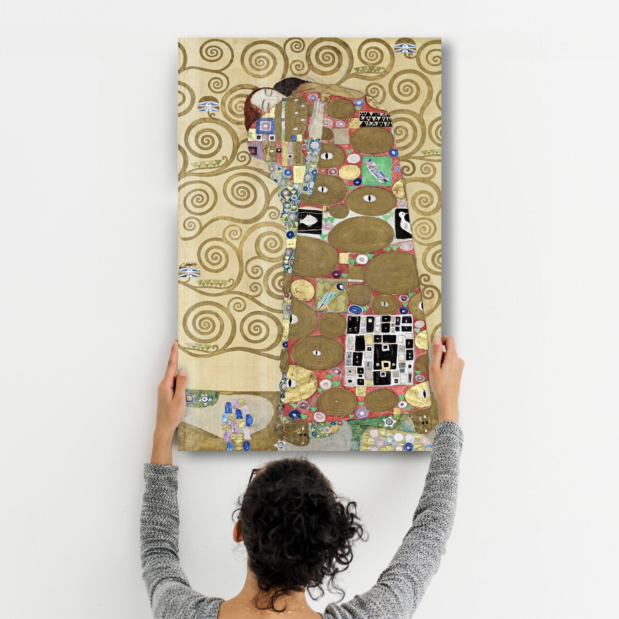 Gustav Klimt's Fulfillment (1910–1911) | Glass Wall Art - Artdesigna