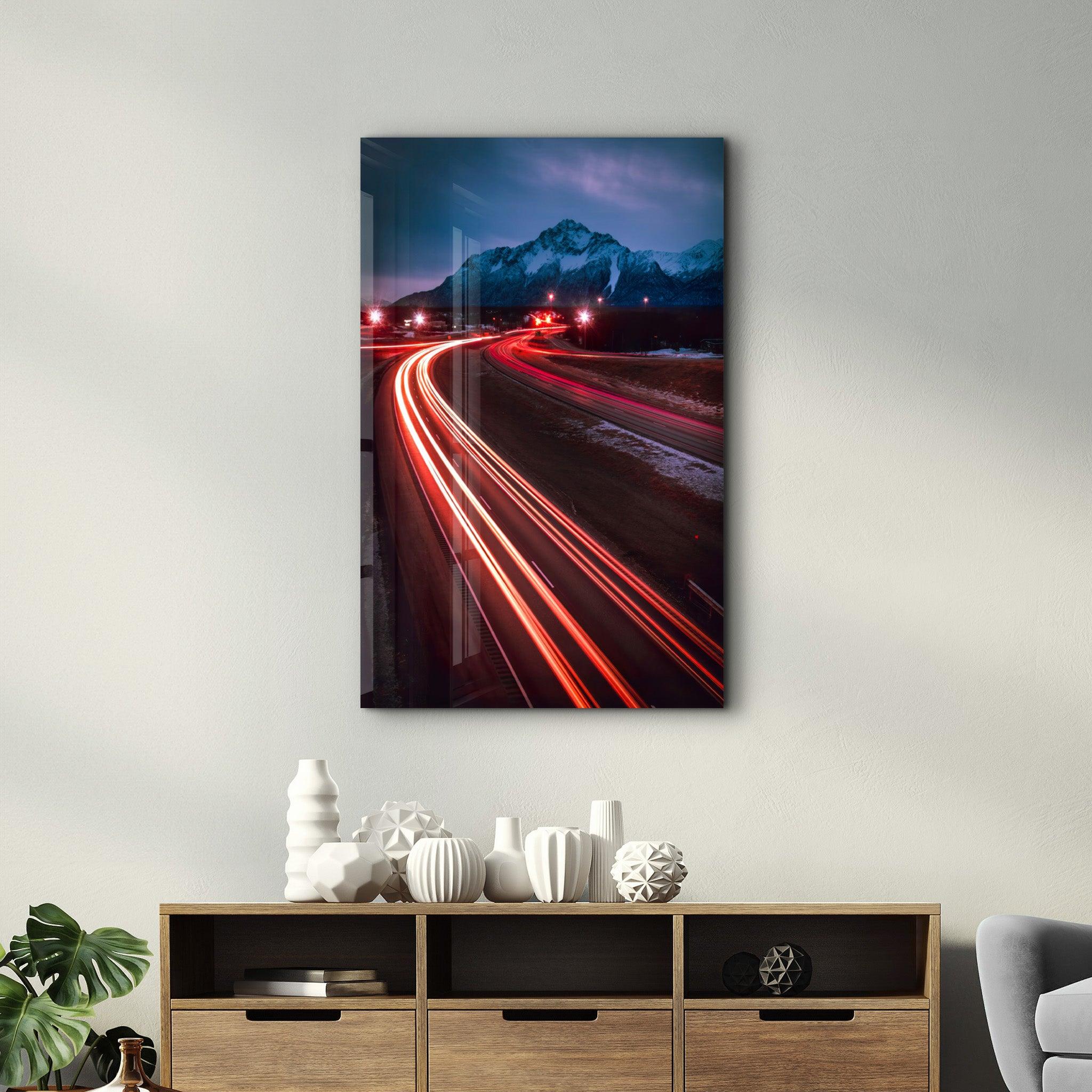 Road and Mountains | Glass Wall Art - Artdesigna