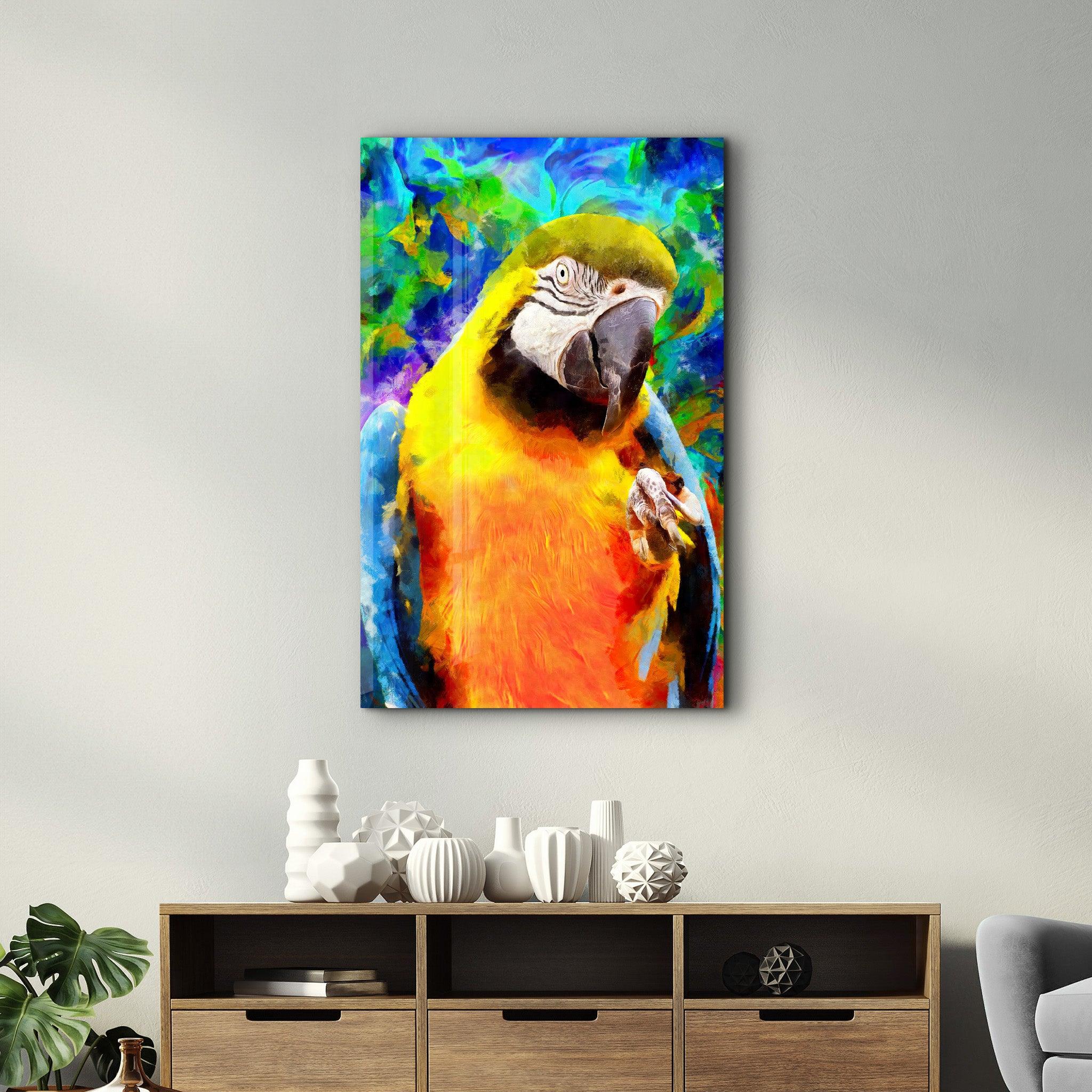 Colorful Parrot | Glass Wall Art - Artdesigna