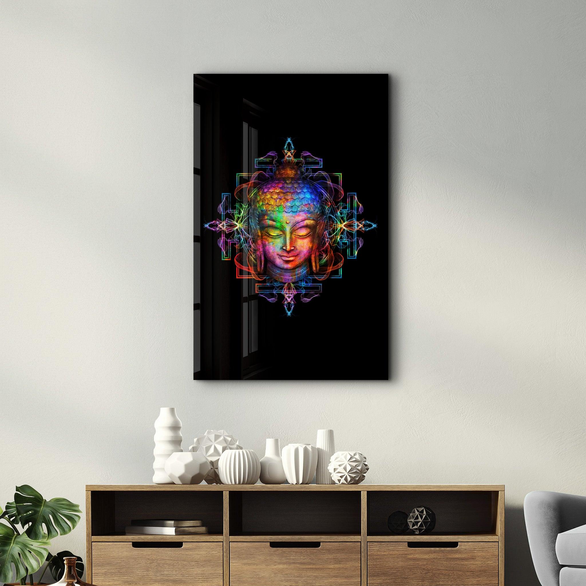 Rainbow Buddha | Glass Wall Art - Artdesigna