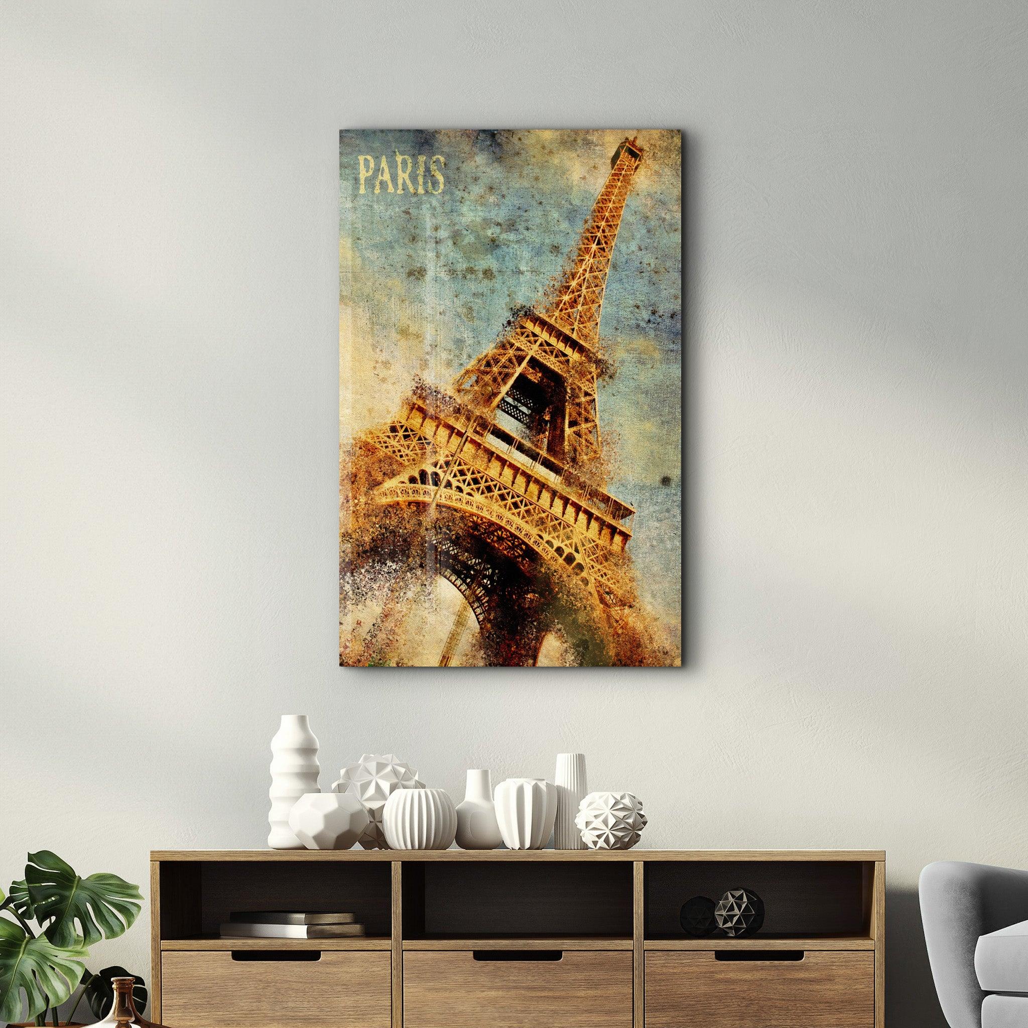 Silhouette Of Eiffel | Glass Wall Art - Artdesigna