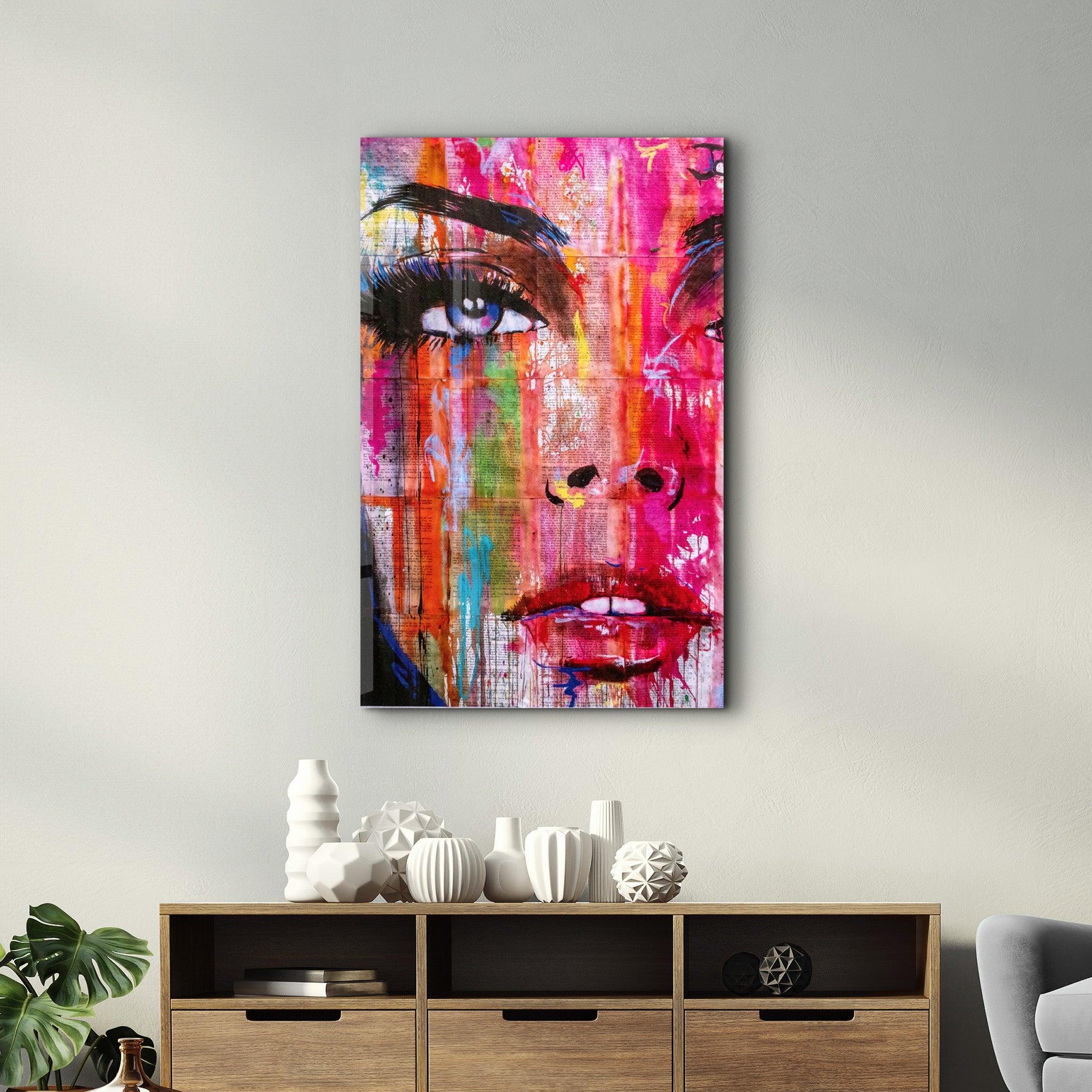 Colorful Woman Face | Glass Wall Art - Artdesigna