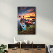 Longboats With Sunset | Glass Wall Art - Artdesigna