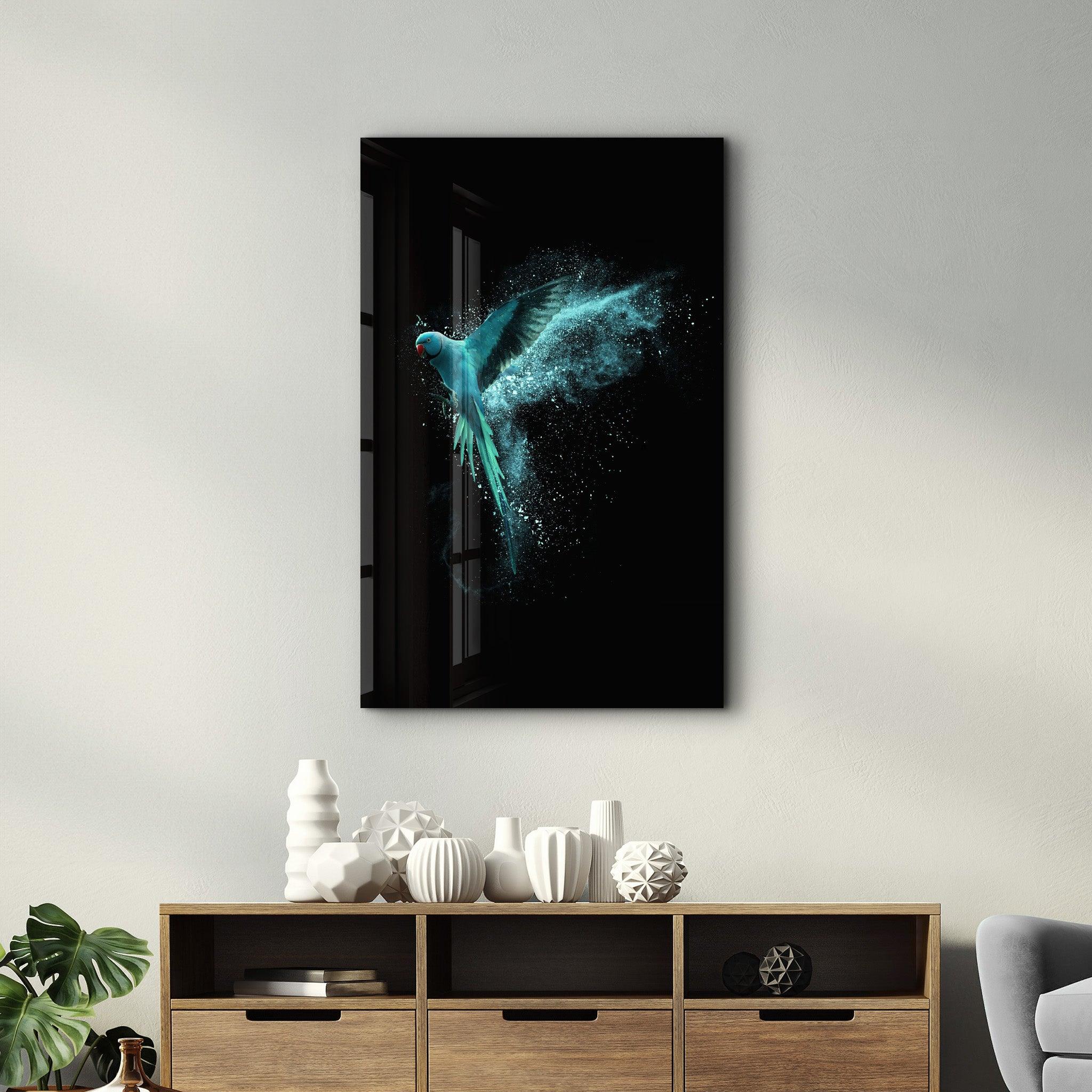 Turquoise Parrot | Glass Wall Art - Artdesigna