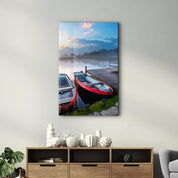 Lake and Boat Landscape | Glass Wall Art - Artdesigna