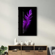 Purple Feather | Glass Wall Art - Artdesigna