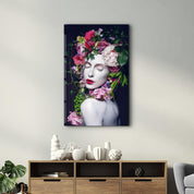 Floral Woman Portrait | Glass Wall Art - Artdesigna