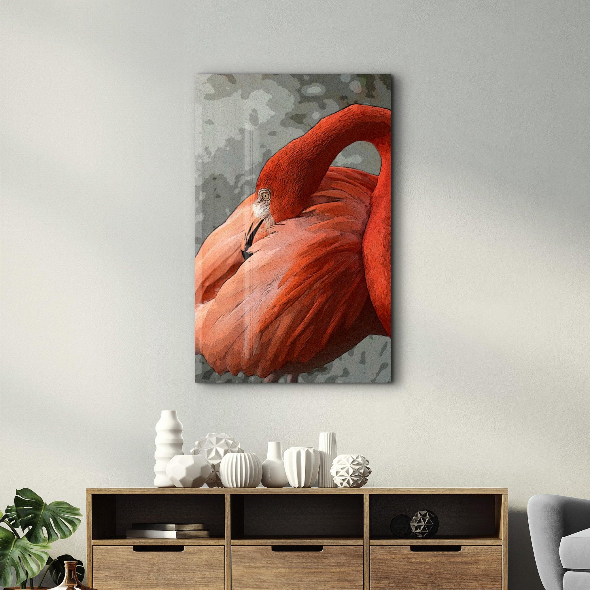 Flamingo V3 | Glass Wall Art - Artdesigna