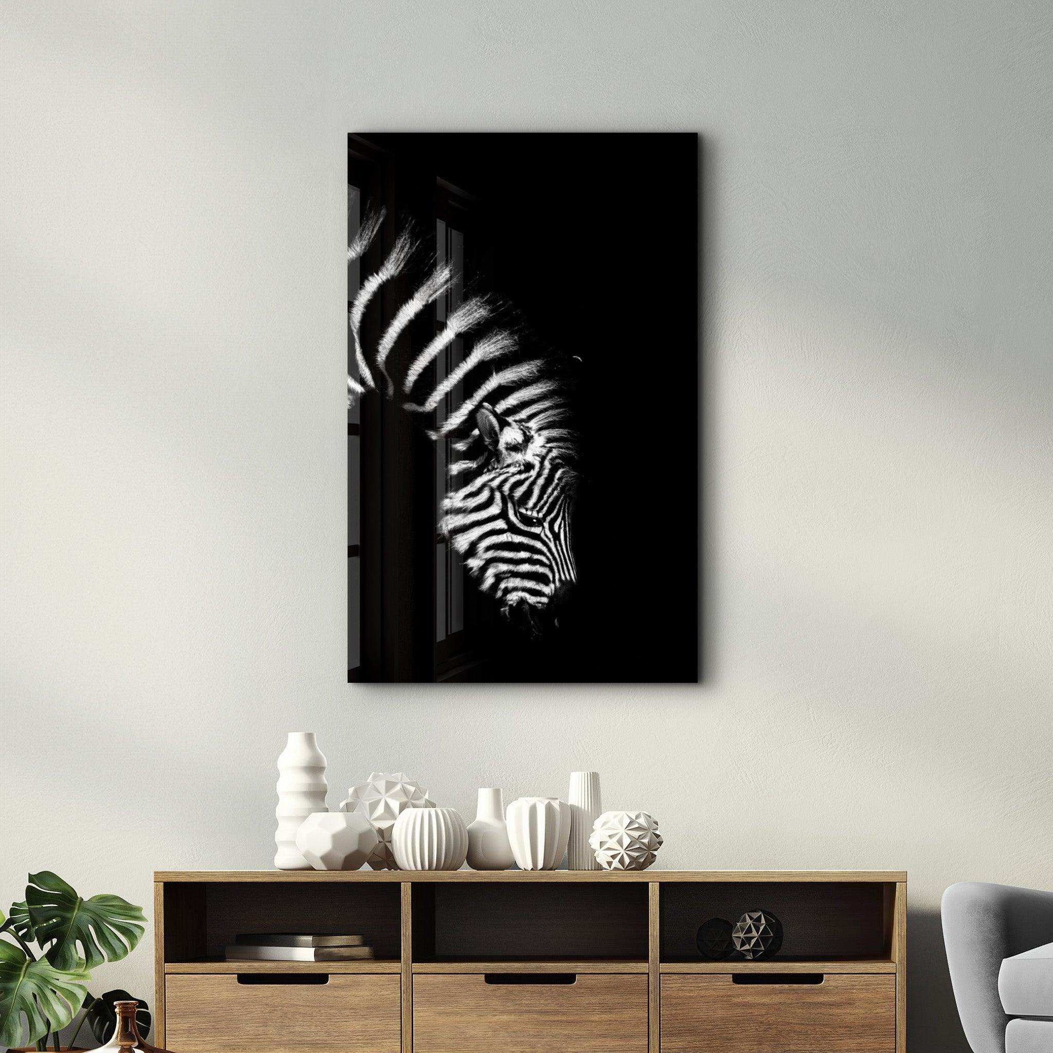 Young Zebra | Glass Wall Art - Artdesigna