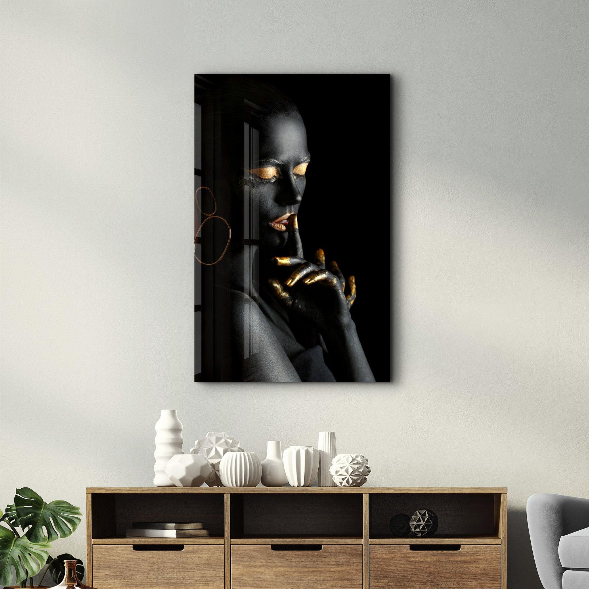 Golden Lips v1 | Glass Wall Art - Artdesigna