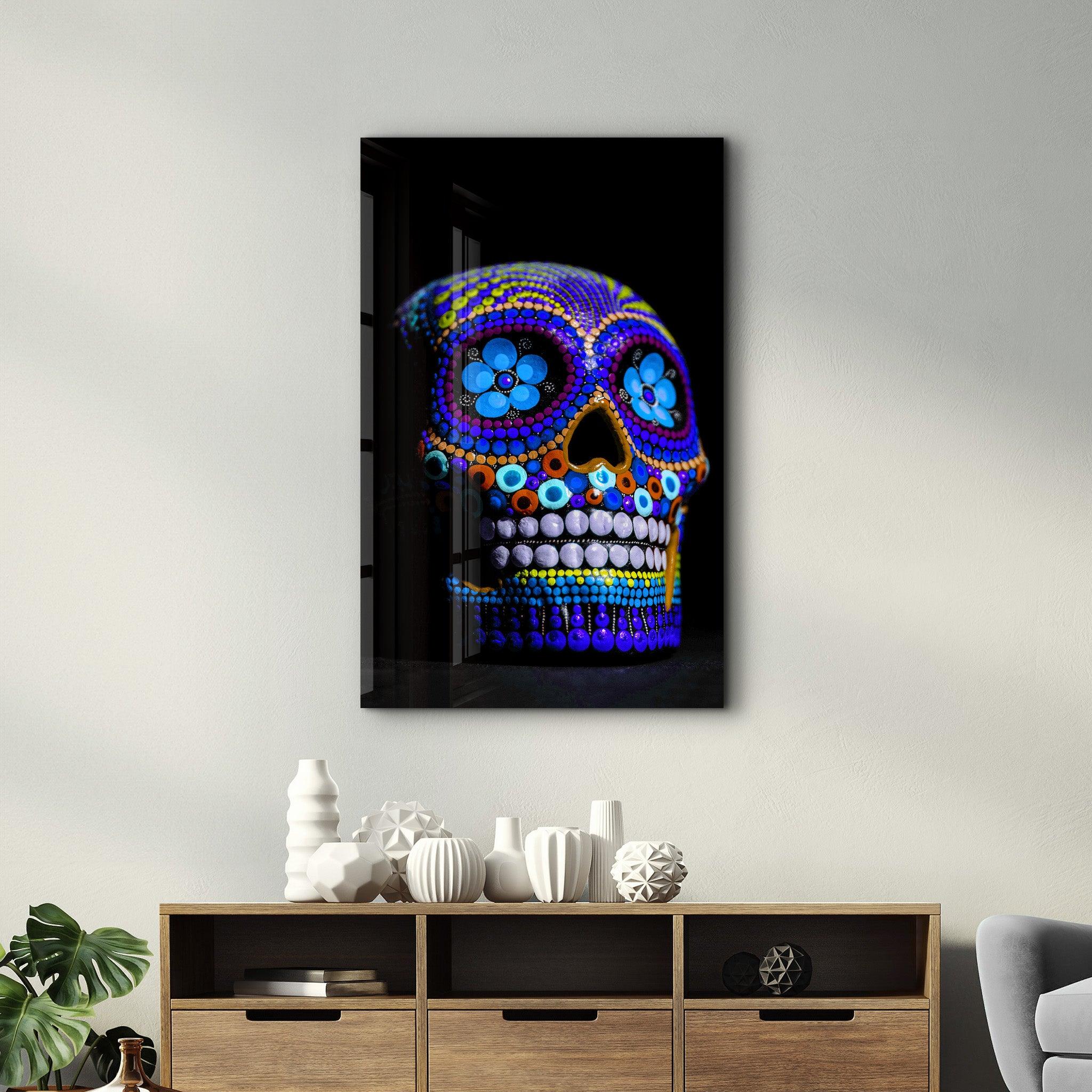 Sugar Skull -Mexican Skull V2 | Designers Collection Glass Wall Art - Artdesigna