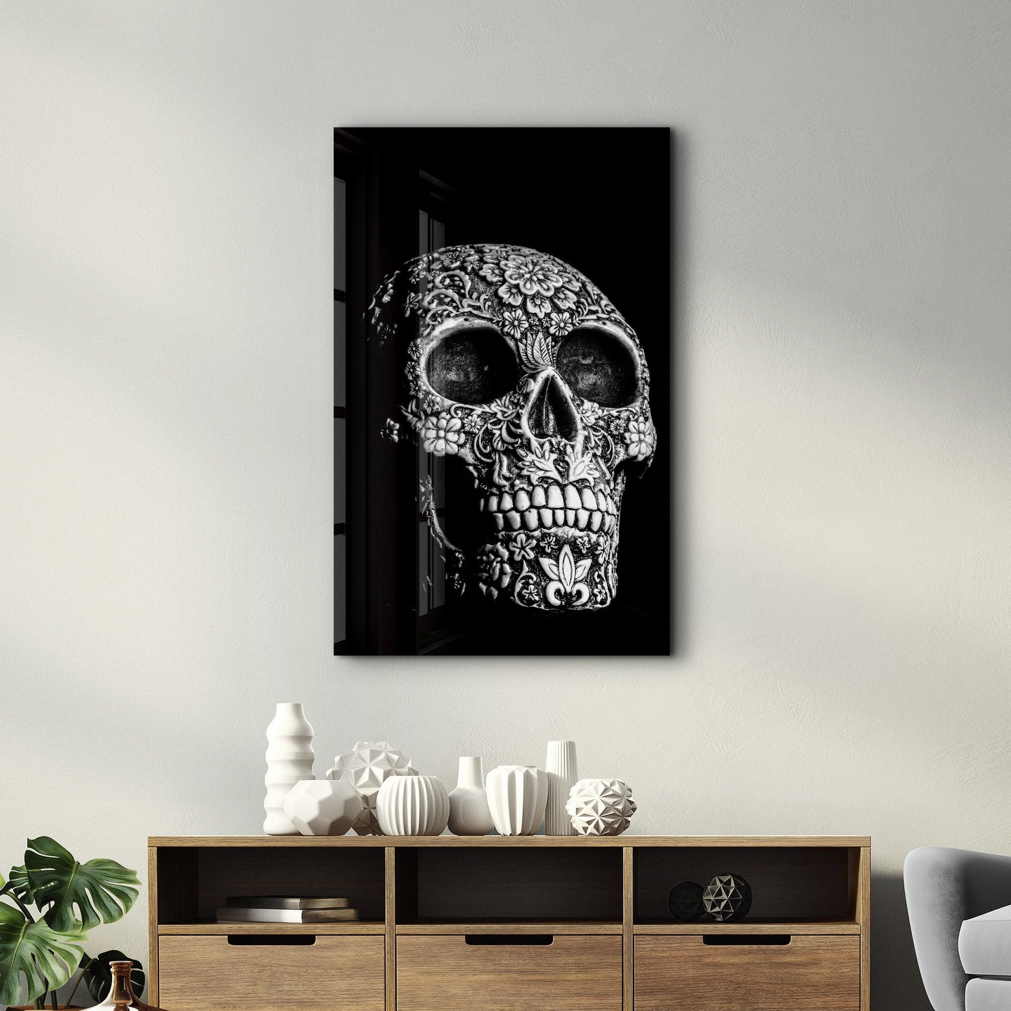 Grey Skull | Glass Wall Art - Artdesigna