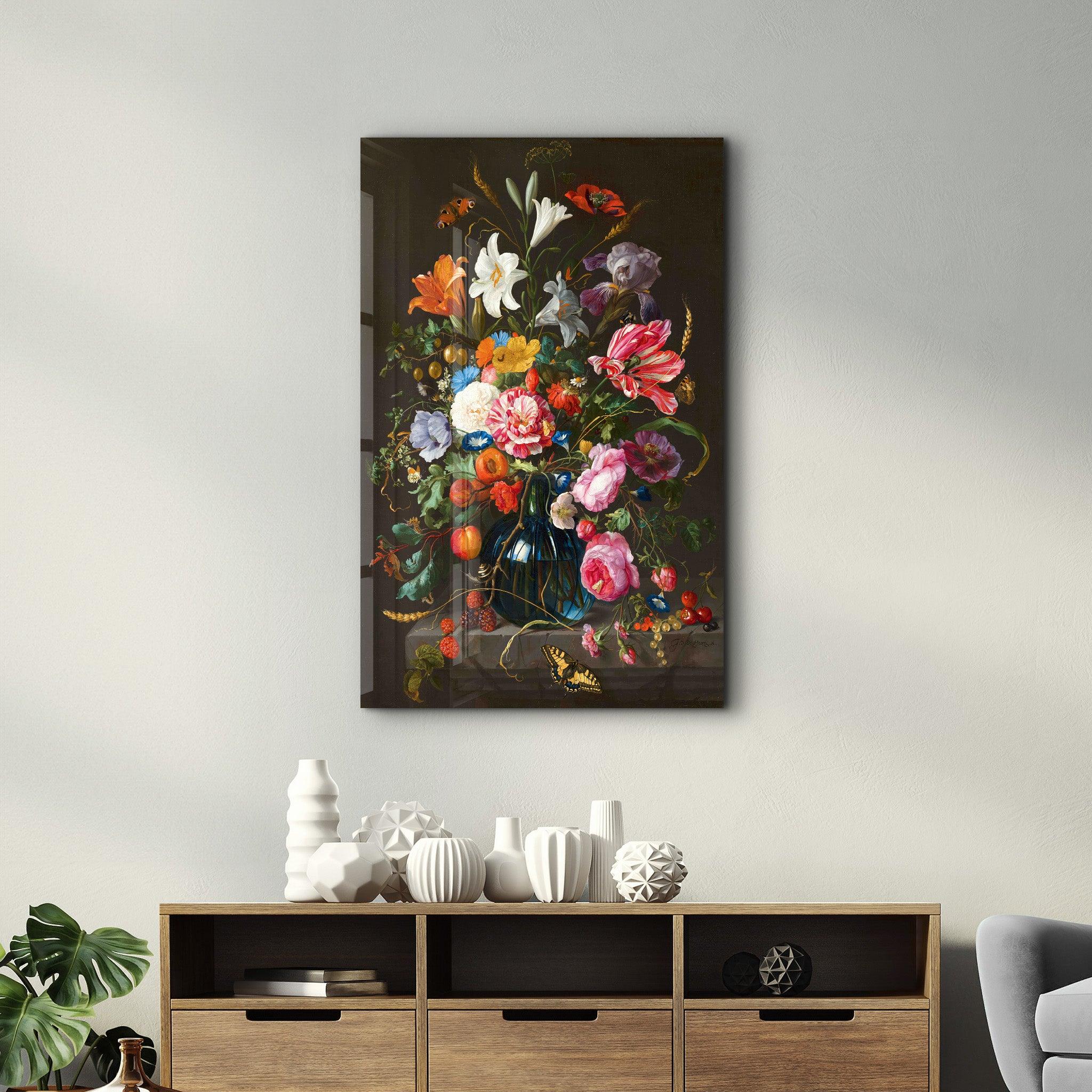 Retro Flowers | Designer's Collection Glass Wall Art - Artdesigna