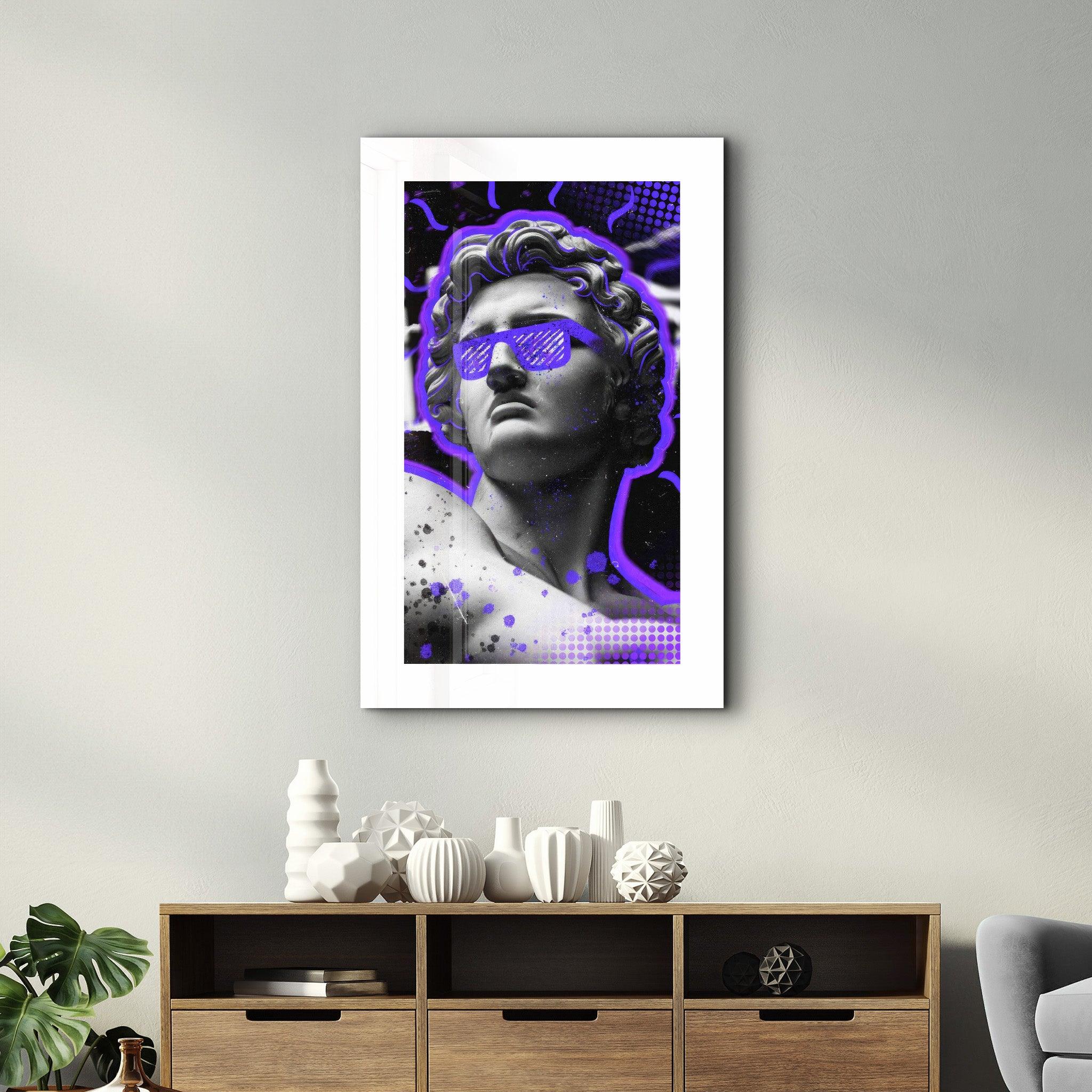 Statue Pop Art Purple | Designer's Collection Glass Wall Art - Artdesigna