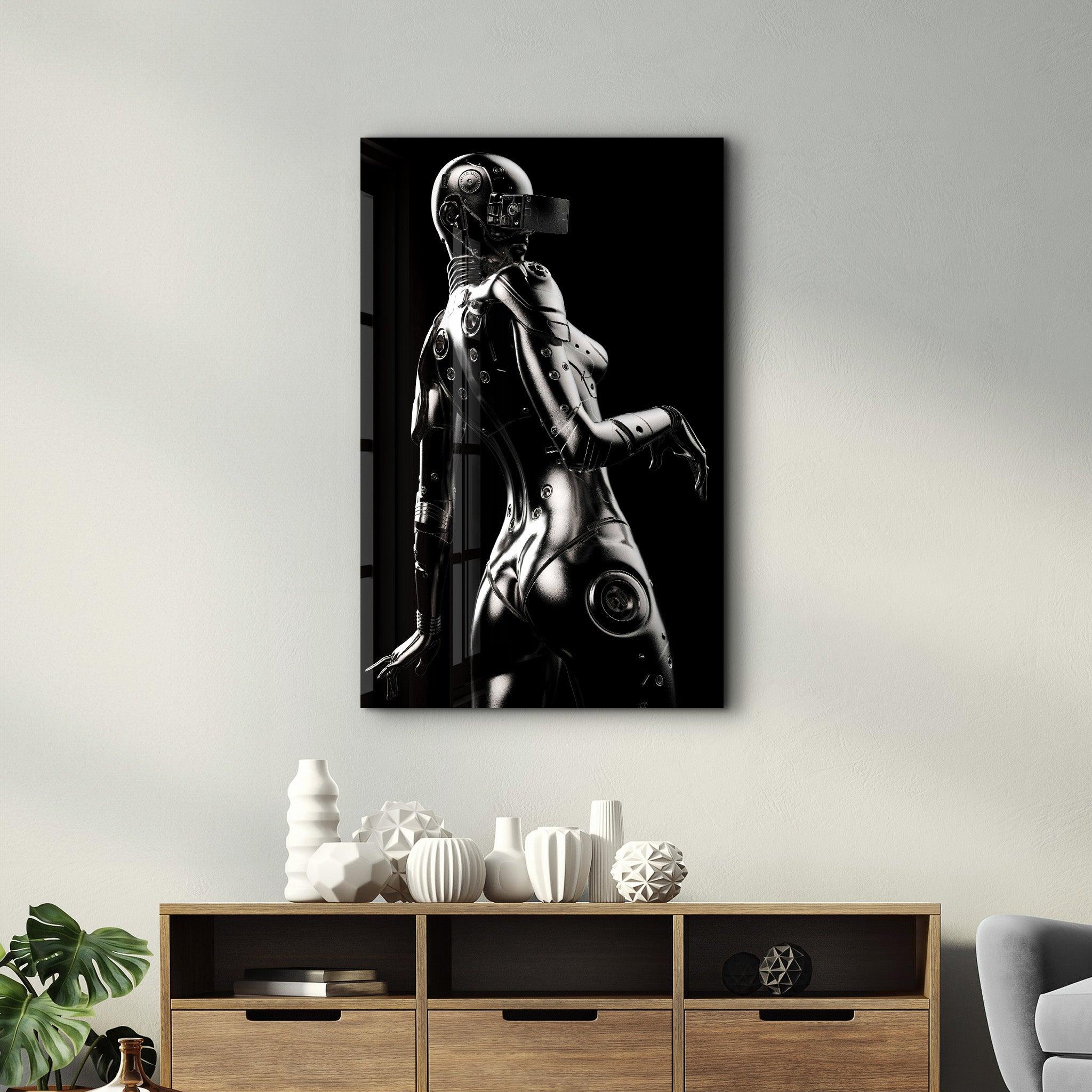 Robo Girl Silver | Designer's Collection Glass Wall Art - Artdesigna